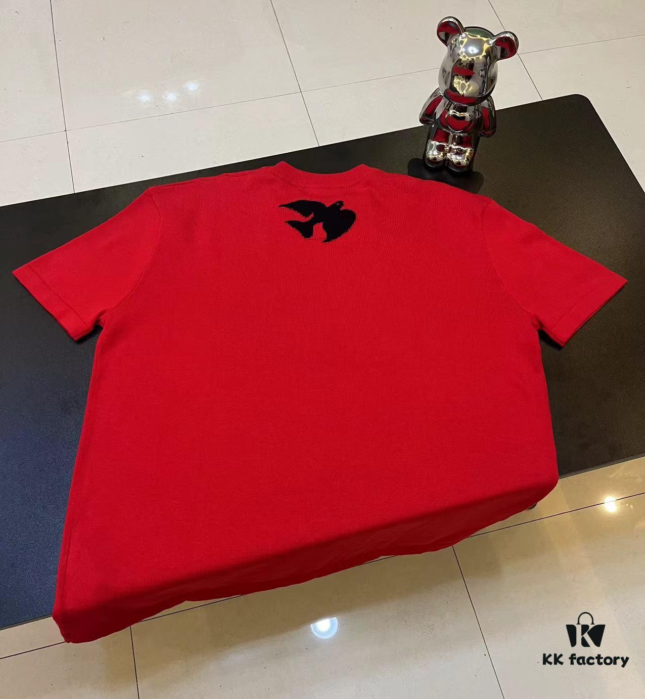 LOUIS VUITTON LV Monogram Jacquard Knit Short-Sleeve T-Shirt 24SS, Made with Fine Cotton Knitting, Intarsia LU Logo on Chest, Soft and Comfortable Fit