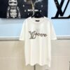 LOUIS VUITTON Hand-Embroidered Beaded Short-Sleeve T-Shirt Crafted from 280g Pure Cotton Double-Yarn Fabric with Delicate Beadwork Logo on Front, Adding Elegant and Textured Detail to Everyday Looks