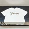LOUIS VUITTON Hand-Embroidered Beaded Short-Sleeve T-Shirt Crafted from 280g Pure Cotton Double-Yarn Fabric with Delicate Beadwork Logo on Front, Adding Elegant and Textured Detail to Everyday Looks