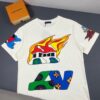 LOUIS VUITTON Lv Louis Vuitton European Runway Flame Short Sleeve T-Shirt with Front and Back Colorful Graffiti Print