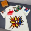 LOUIS VUITTON Lv Louis Vuitton European Runway Flame Short Sleeve T-Shirt with Front and Back Colorful Graffiti Print