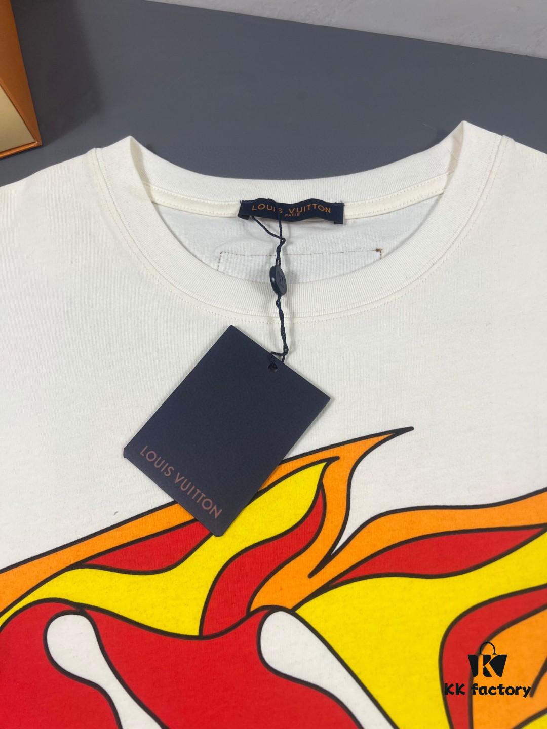 LOUIS VUITTON Lv Louis Vuitton European Runway Flame Short Sleeve T-Shirt with Front and Back Colorful Graffiti Print