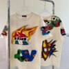 LOUIS VUITTON Lv Louis Vuitton European Runway Flame Short Sleeve T-Shirt with Front and Back Colorful Graffiti Print