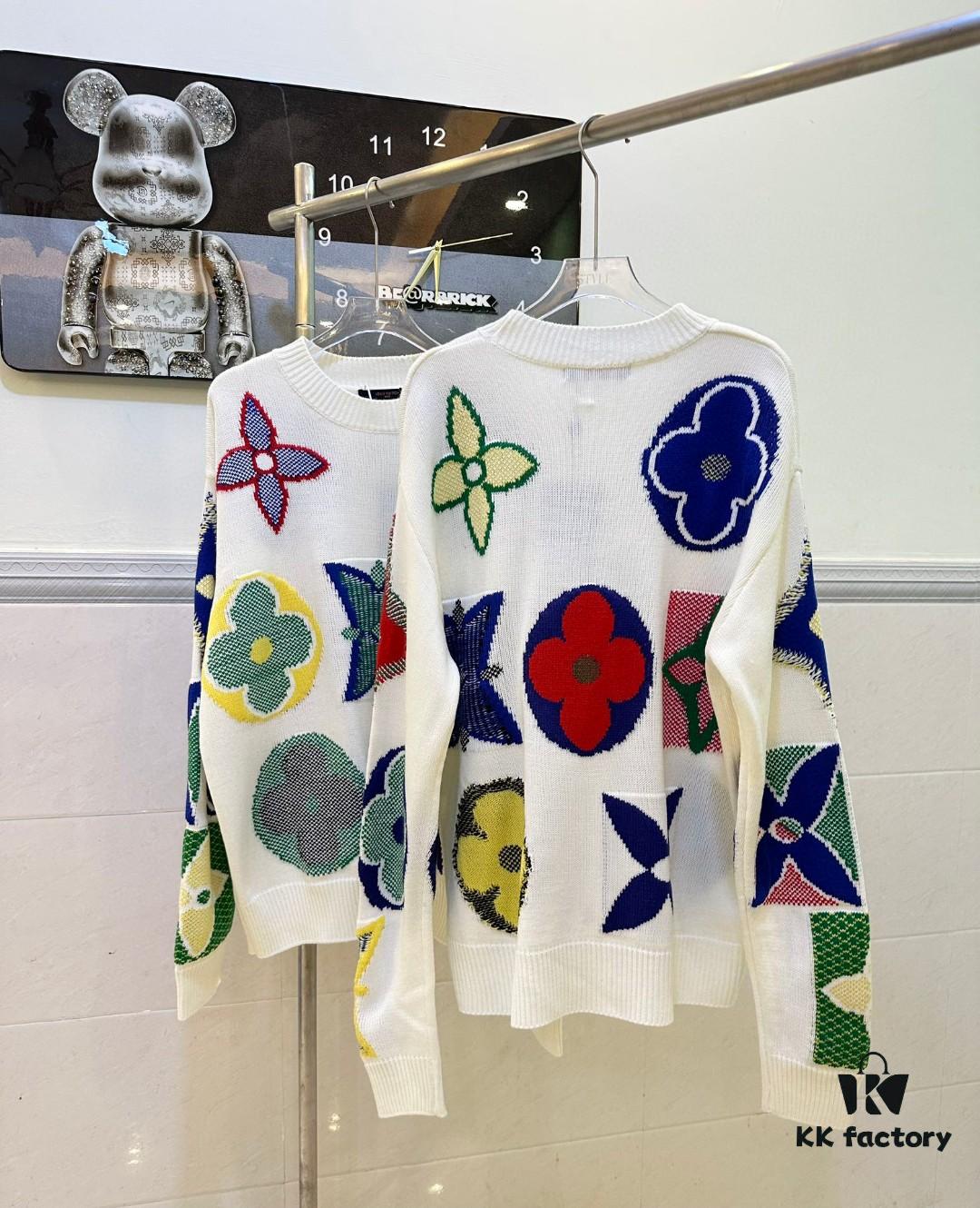 Louis Vuitton Classic Three-Flower Floral Round-Neck Long-Sleeve Sweater