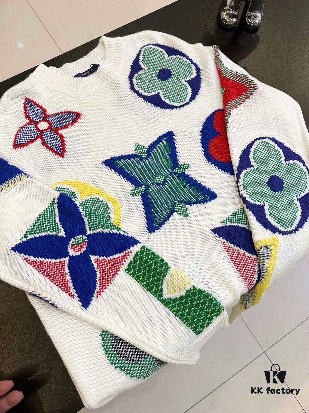 Louis Vuitton Classic Three-Flower Floral Round-Neck Long-Sleeve Sweater