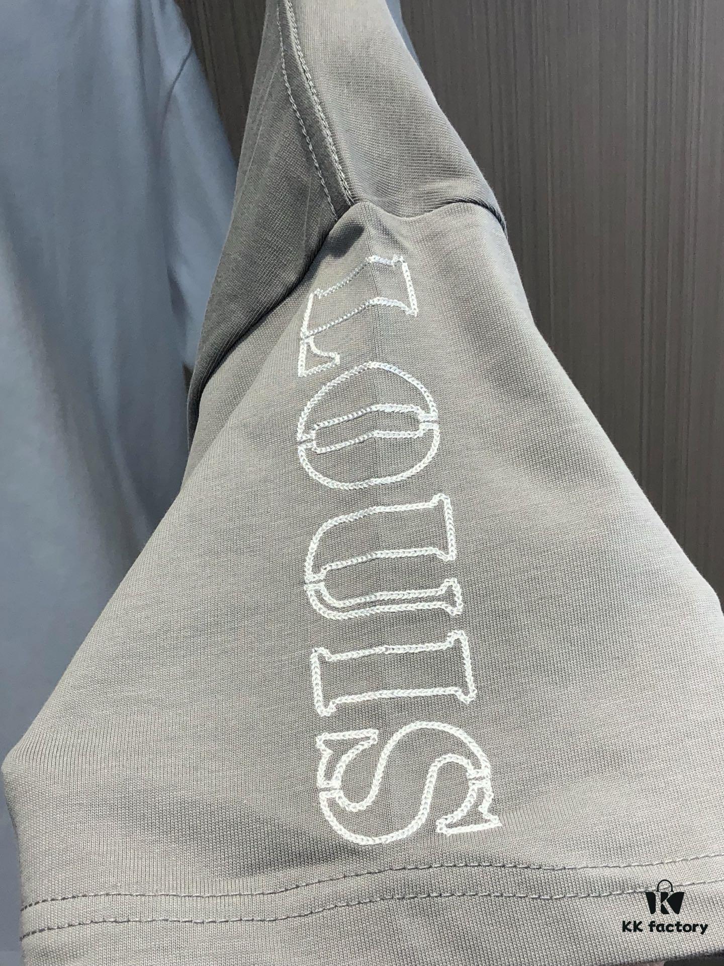 LV Louis Vuitton 2025 Spring/Summer New Arrival Round Neck Short Sleeve T-Shirt with Front Embroidery and Back Chain Stitch Design, Made from 320g Double-Layer Combed Cotton Fabric, Slightly Loose Fit, Soft and Substantial Fabric Texture, Unisex Style