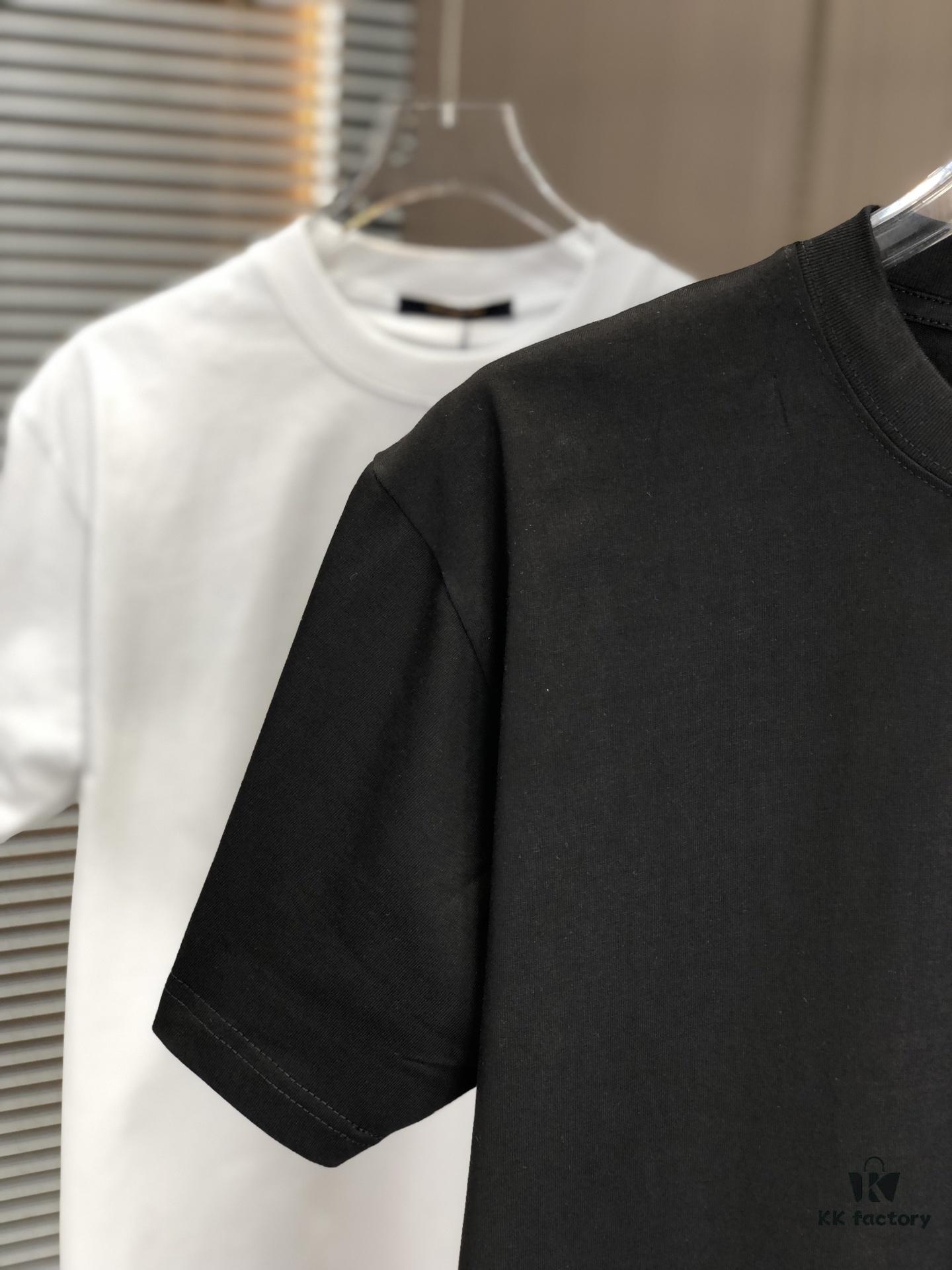 LV Louis Vuitton 2025 Spring/Summer New Arrival Round Neck Short Sleeve T-Shirt with Hand-Painted Print, Made from 320g Double-Combed Cotton Fabric, Slightly Loose Fit, Soft and Substantial Fabric Texture, Unisex Design