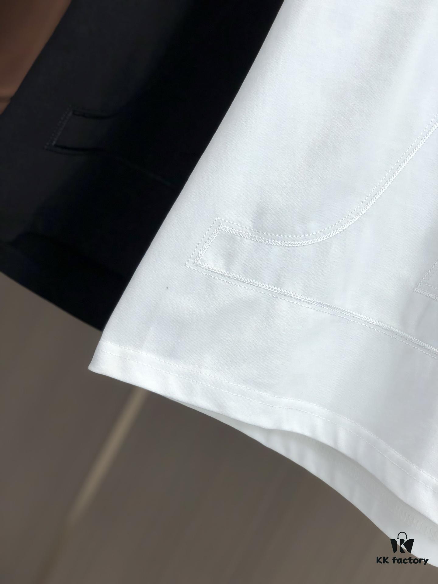 LV Louis Vuitton 2025 Spring/Summer New Arrival Round Neck Short Sleeve T-Shirt with Chain and Single Needle Embroidery, Premium 320g Double-Combed Cotton Fabric, Slightly Loose Unisex Fit