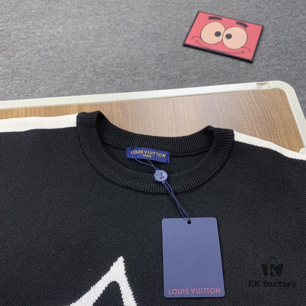 New Louis Vuitton LV Panda Color-Block Three-Leaf Grass Script Unisex Casual Round-Neck Sweater