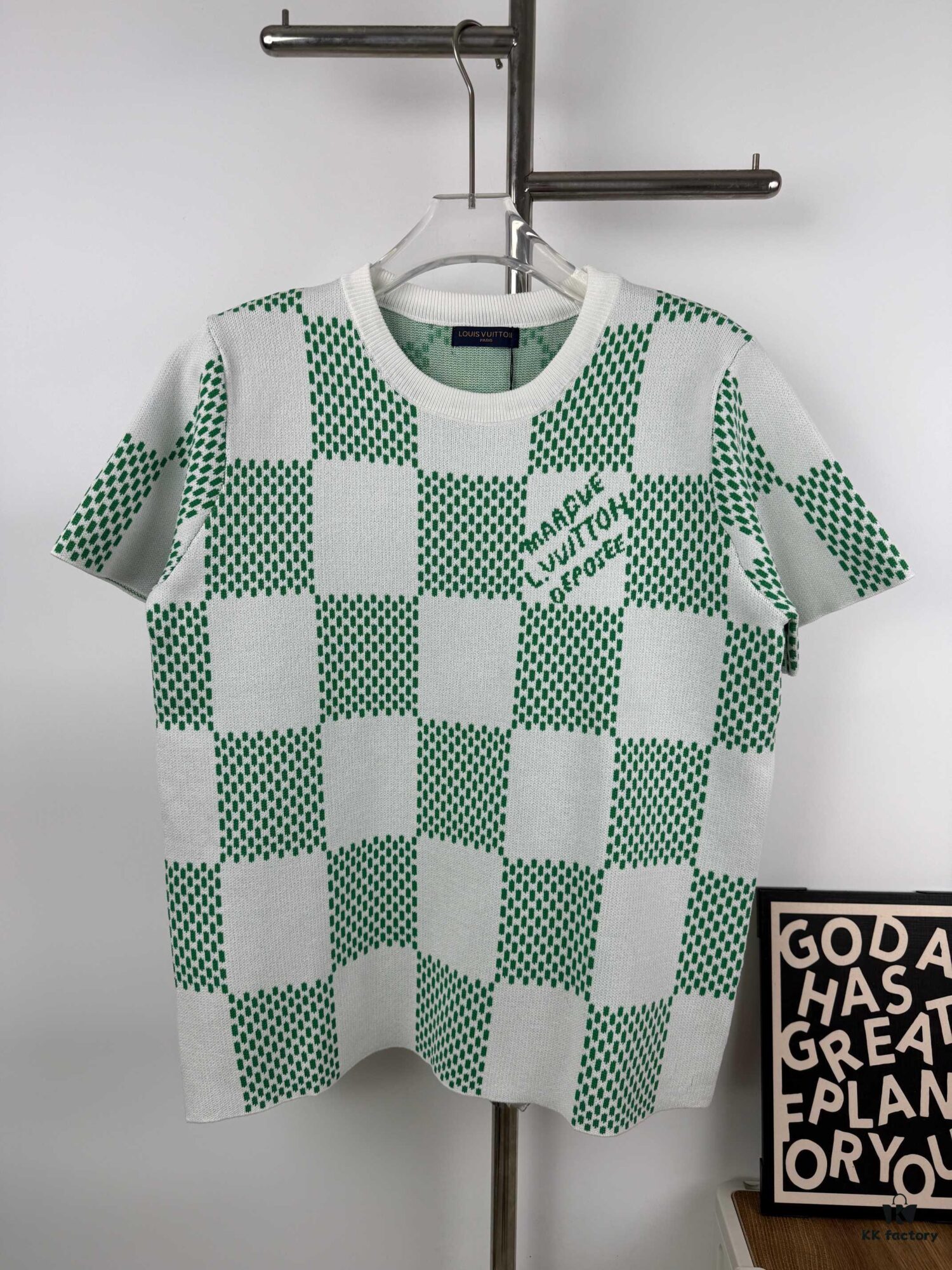 New Louis Vuitton Plaid Green Checkerboard Short Sleeve Unisex T-Shirt