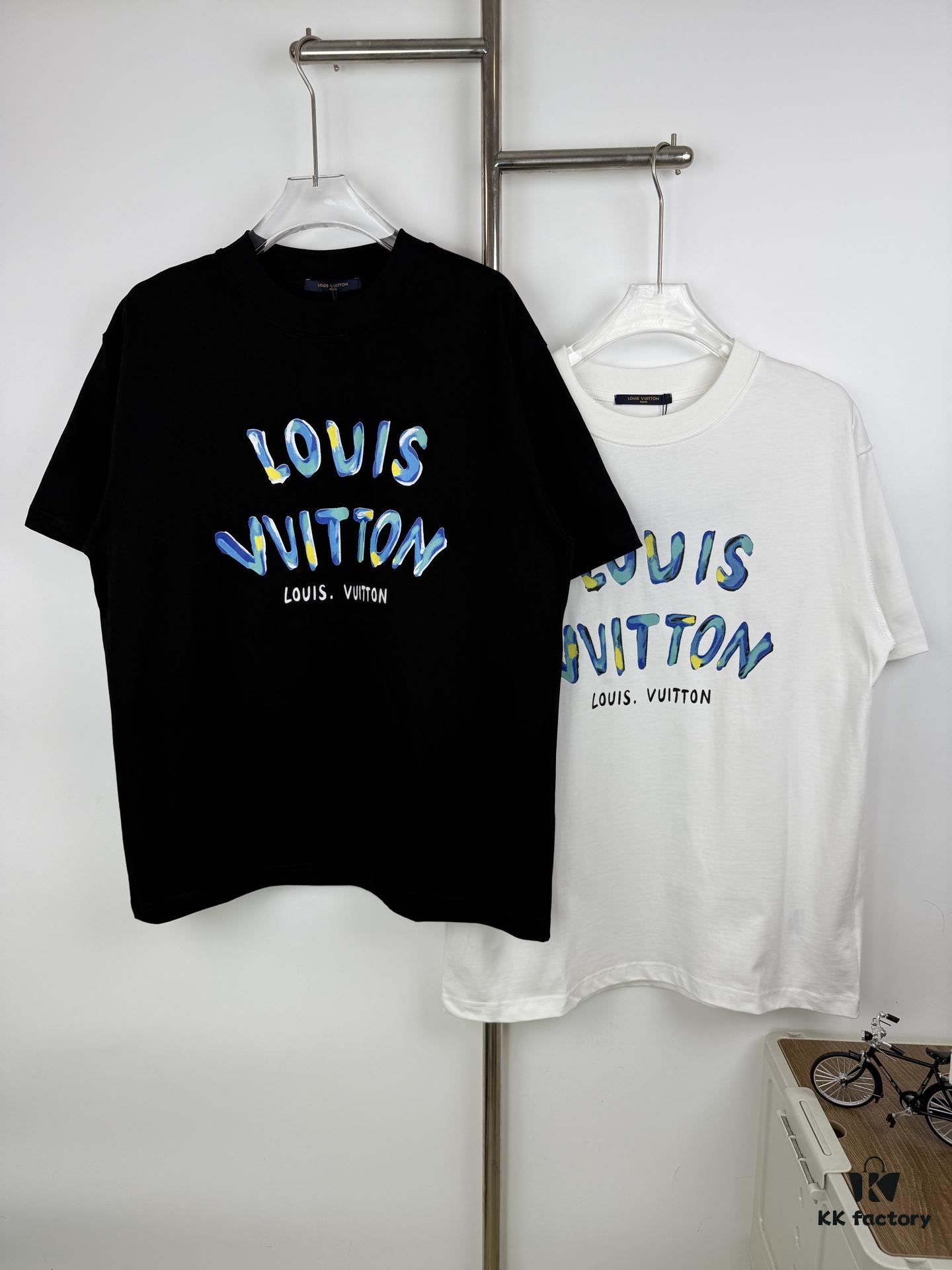 LOUIS VUITTON Graffiti Print Logo Round Neck Short Sleeve T-Shirt Unisex Casual Loose Fit