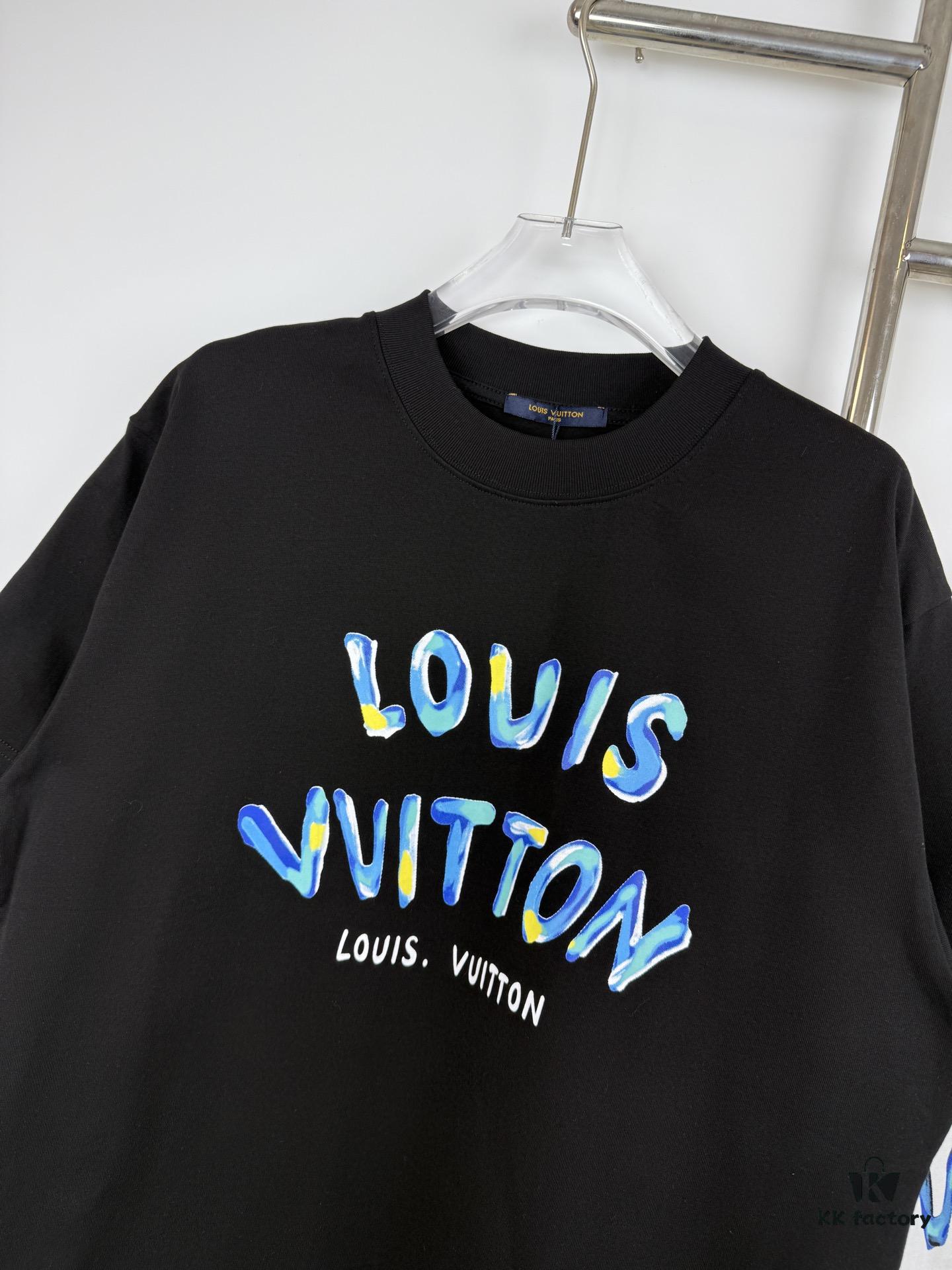 LOUIS VUITTON Graffiti Print Logo Round Neck Short Sleeve T-Shirt Unisex Casual Loose Fit