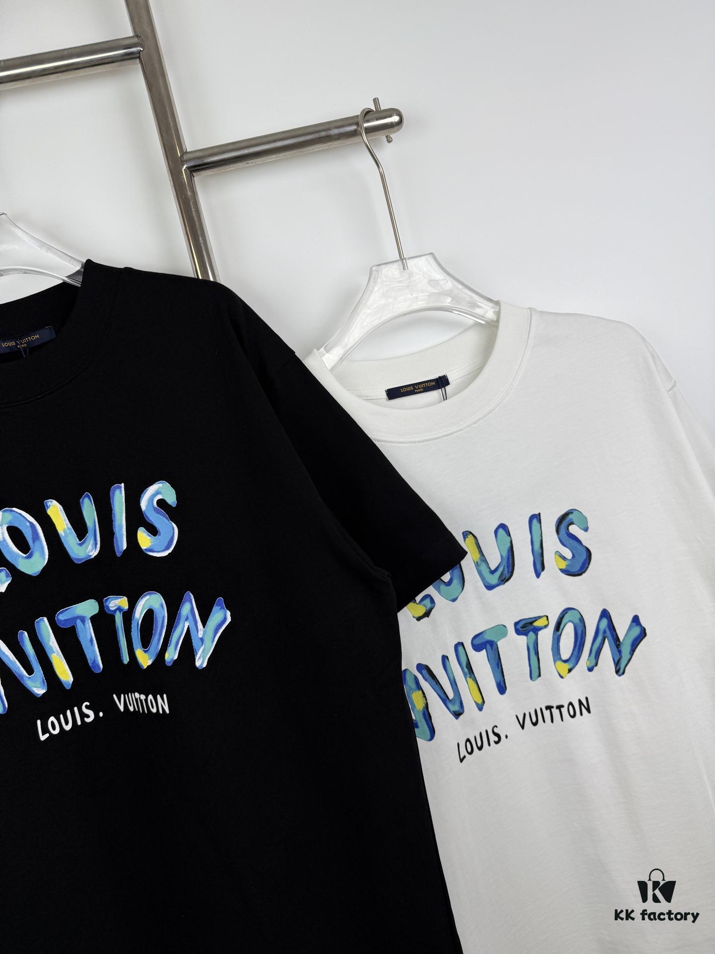 LOUIS VUITTON Graffiti Print Logo Round Neck Short Sleeve T-Shirt Unisex Casual Loose Fit