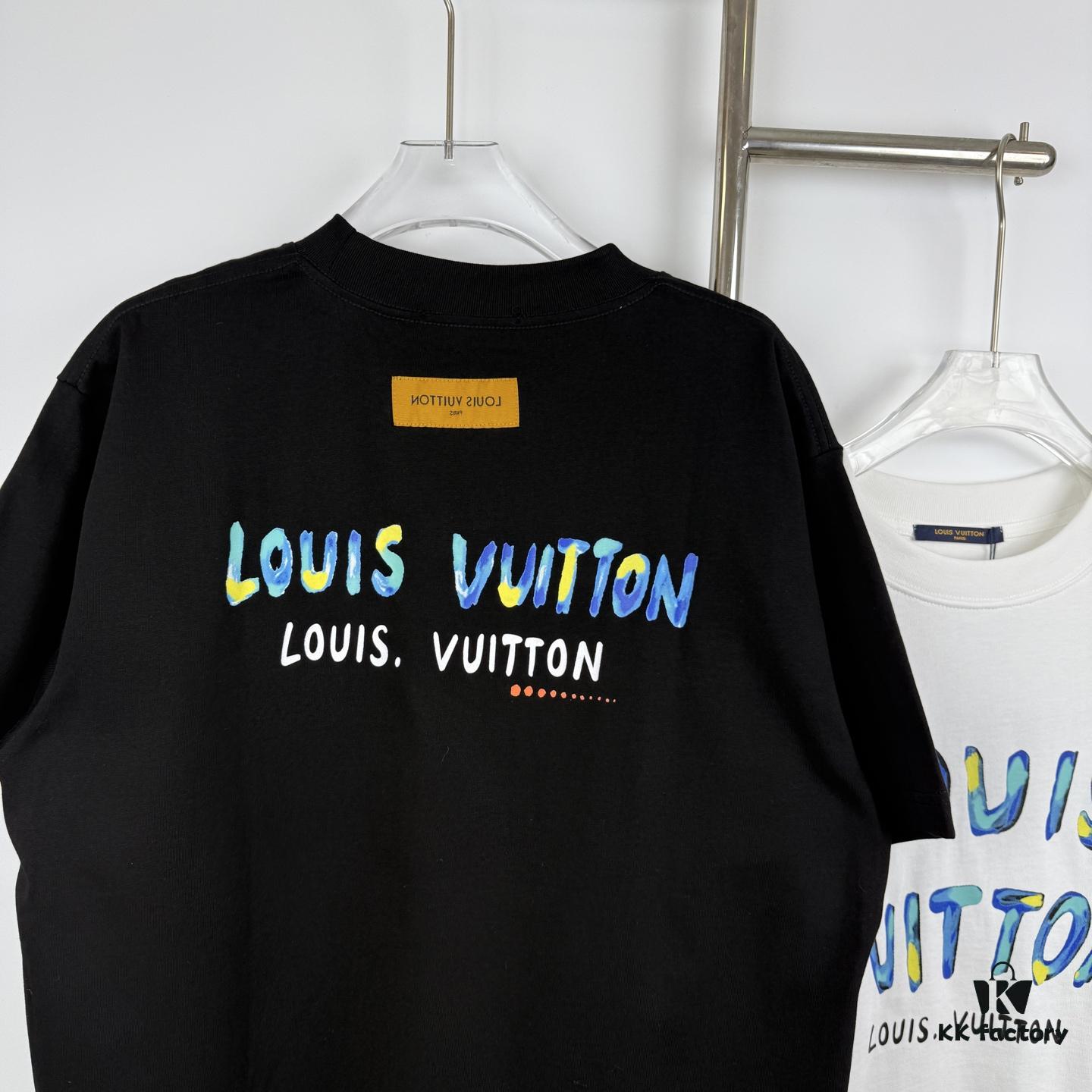 LOUIS VUITTON Graffiti Print Logo Round Neck Short Sleeve T-Shirt Unisex Casual Loose Fit