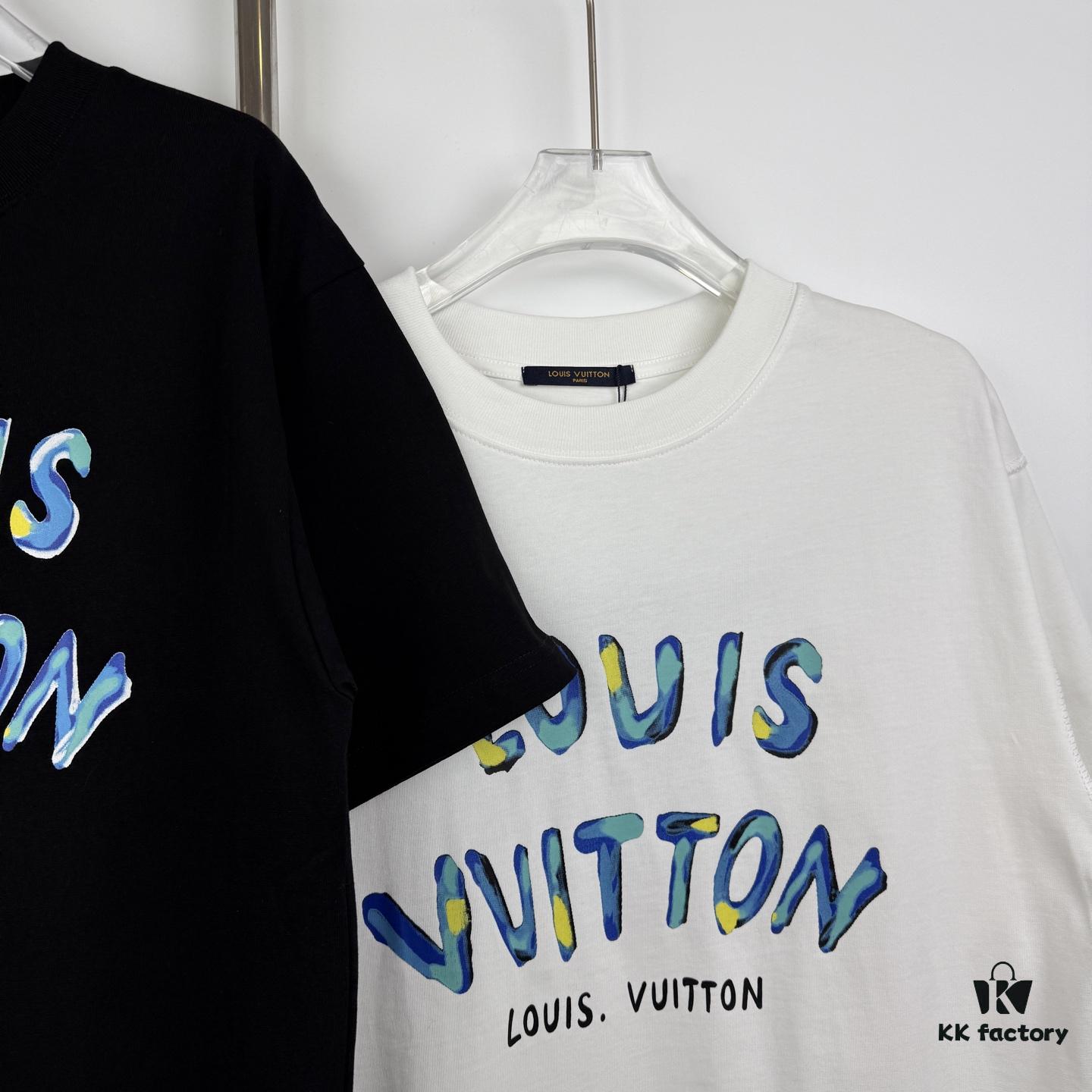 LOUIS VUITTON Graffiti Print Logo Round Neck Short Sleeve T-Shirt Unisex Casual Loose Fit