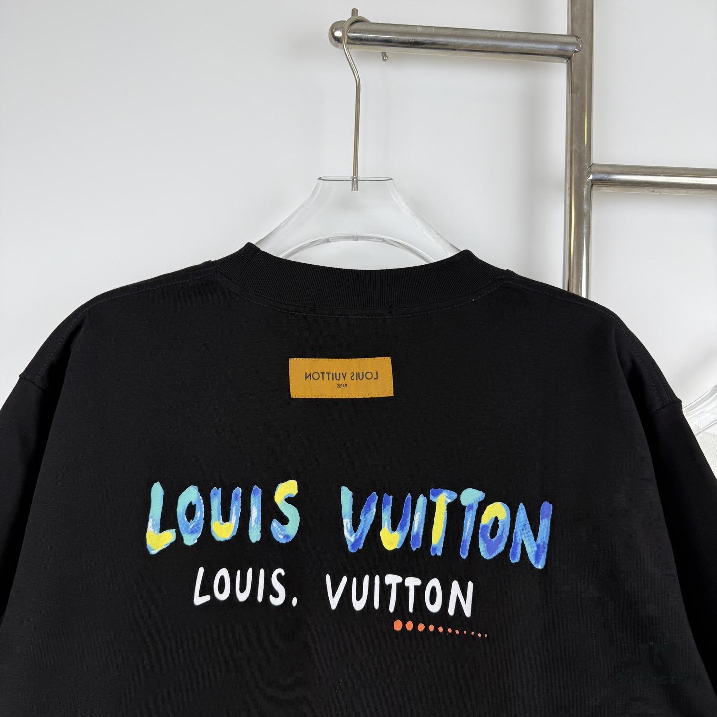 LOUIS VUITTON Graffiti Print Logo Round Neck Short Sleeve T-Shirt Unisex Casual Loose Fit
