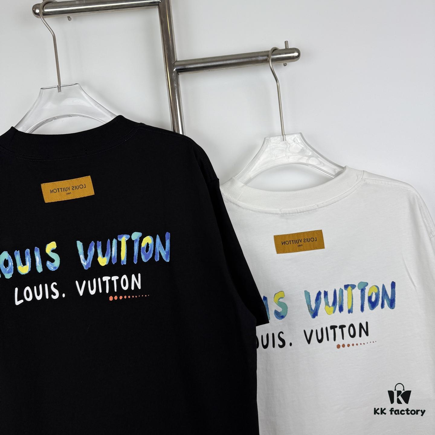 LOUIS VUITTON Graffiti Print Logo Round Neck Short Sleeve T-Shirt Unisex Casual Loose Fit