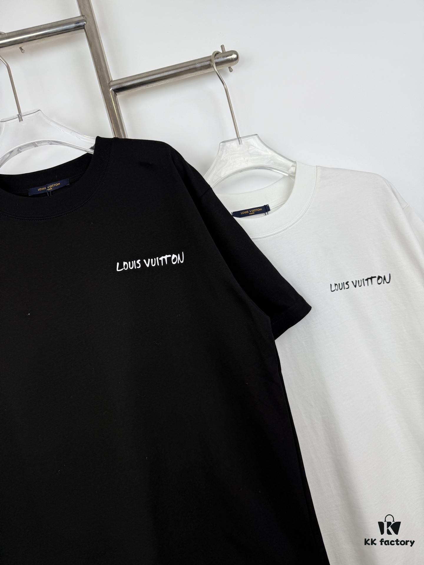 LOUISVUITTON Graffiti Print Logo Round-Neck Short-Sleeve T-Shirt Unisex Casual Loose Fit