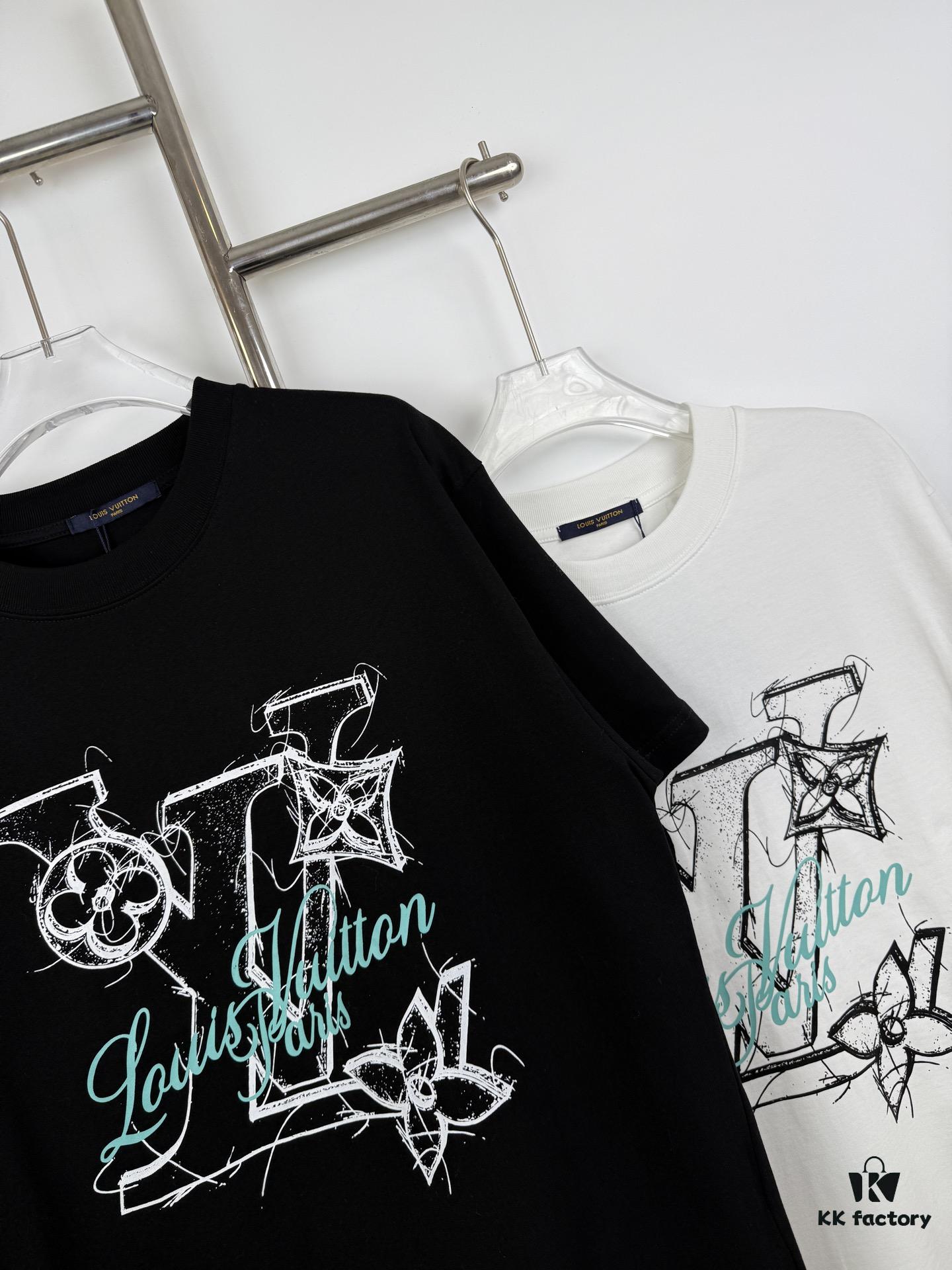 LOUISVUITTON Classic Parody Graffiti Print Logo Round Neck Short Sleeve T-Shirt Unisex Casual Loose Fit