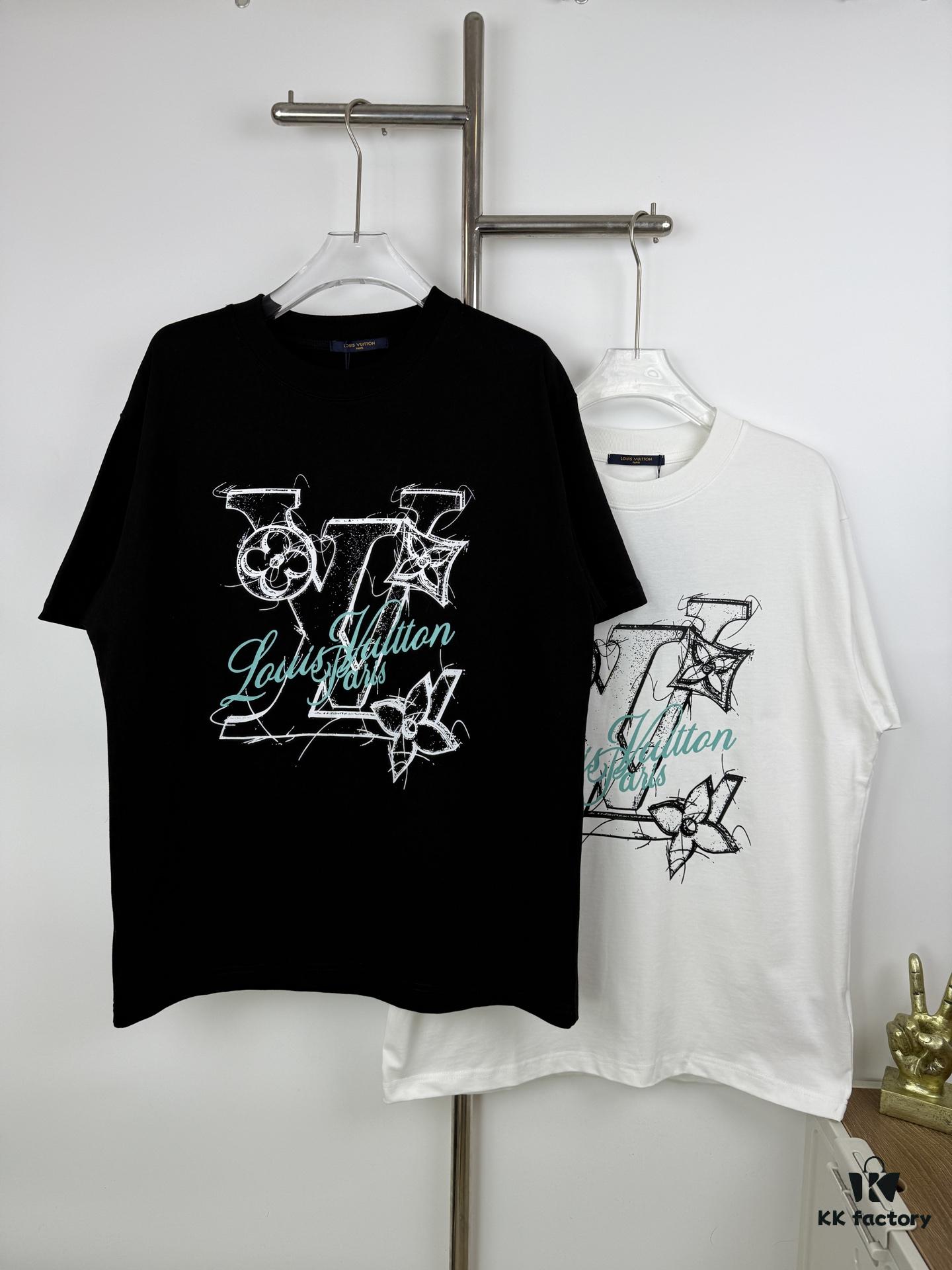LOUISVUITTON Classic Parody Graffiti Print Logo Round Neck Short Sleeve T-Shirt Unisex Casual Loose Fit