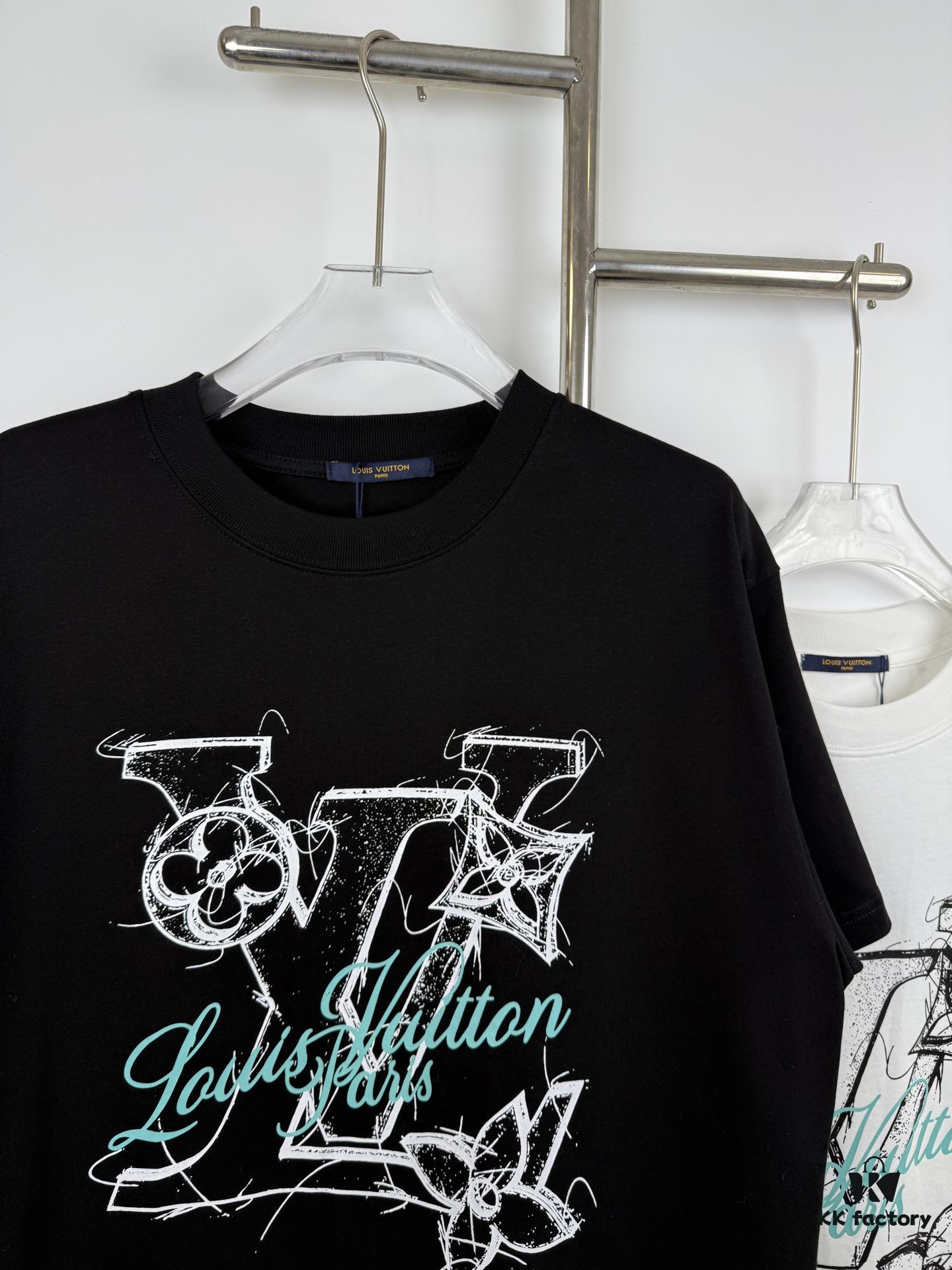 LOUISVUITTON Classic Parody Graffiti Print Logo Round Neck Short Sleeve T-Shirt Unisex Casual Loose Fit