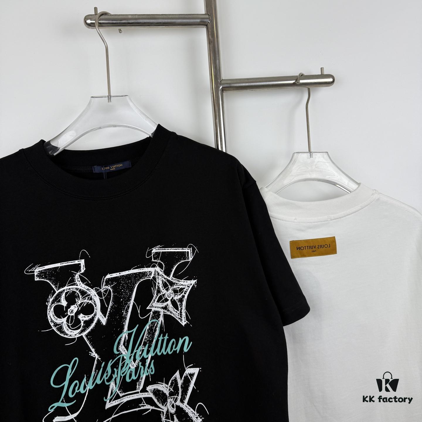 LOUISVUITTON Classic Parody Graffiti Print Logo Round Neck Short Sleeve T-Shirt Unisex Casual Loose Fit