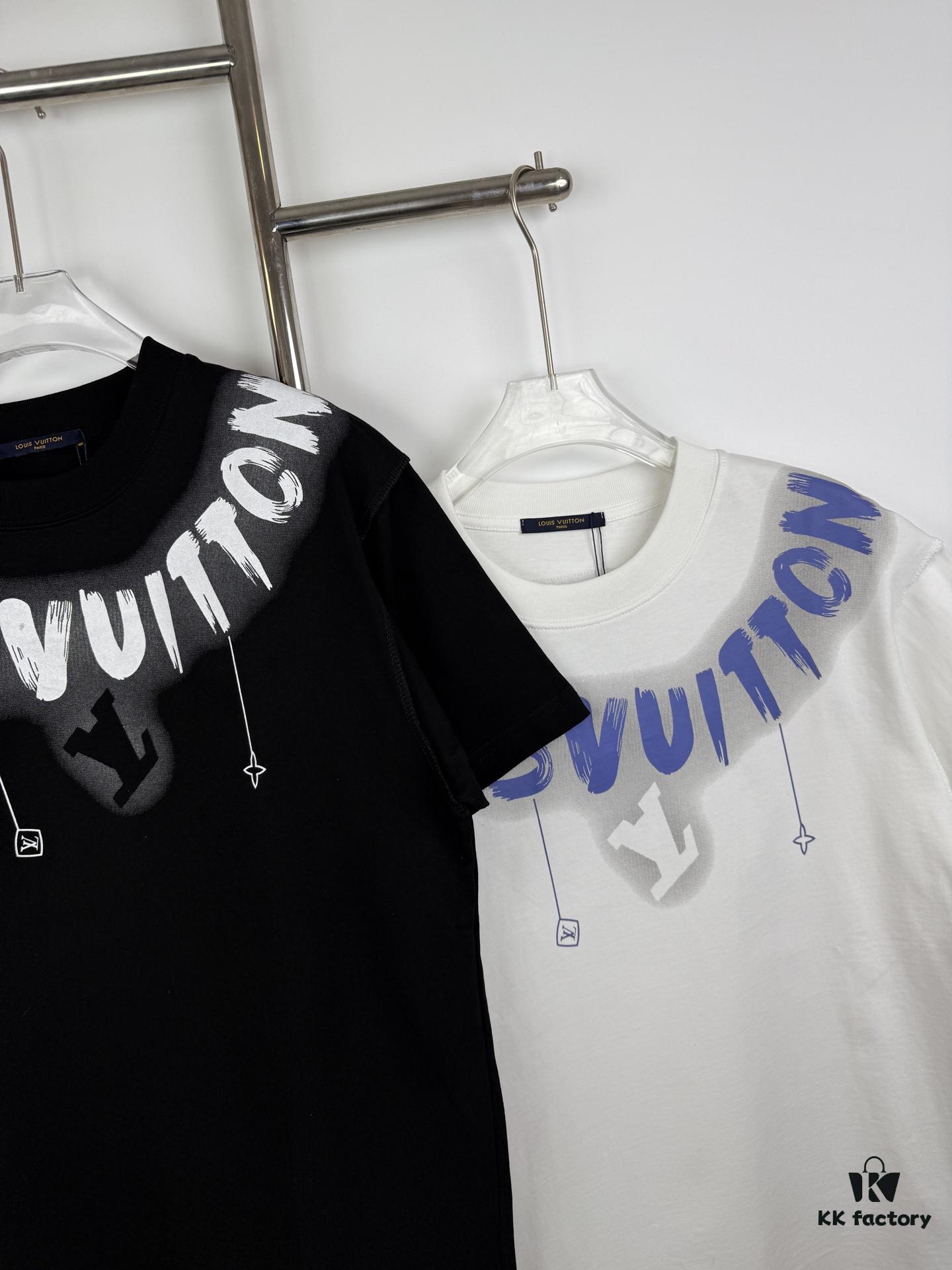 LOUIS VUITTON Classic Graffiti Print Logo Round Neck Short Sleeve T-Shirt Unisex Couples Style Loose Fit