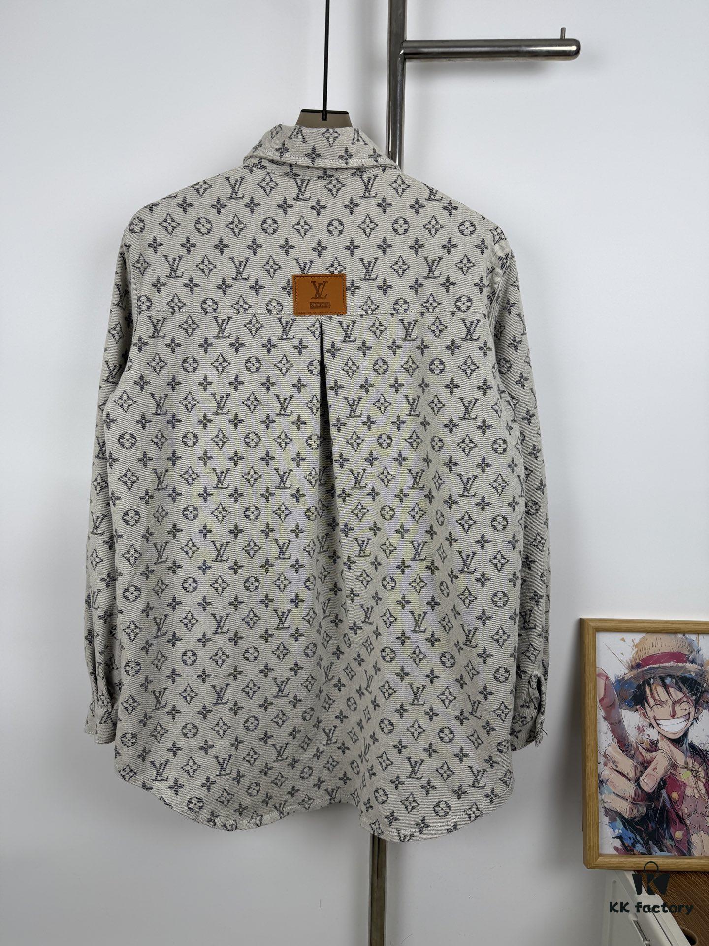 New Louis Vuitton Monogram Jacquard Denim Shirt Unisex Oversized Long Sleeve Jacket