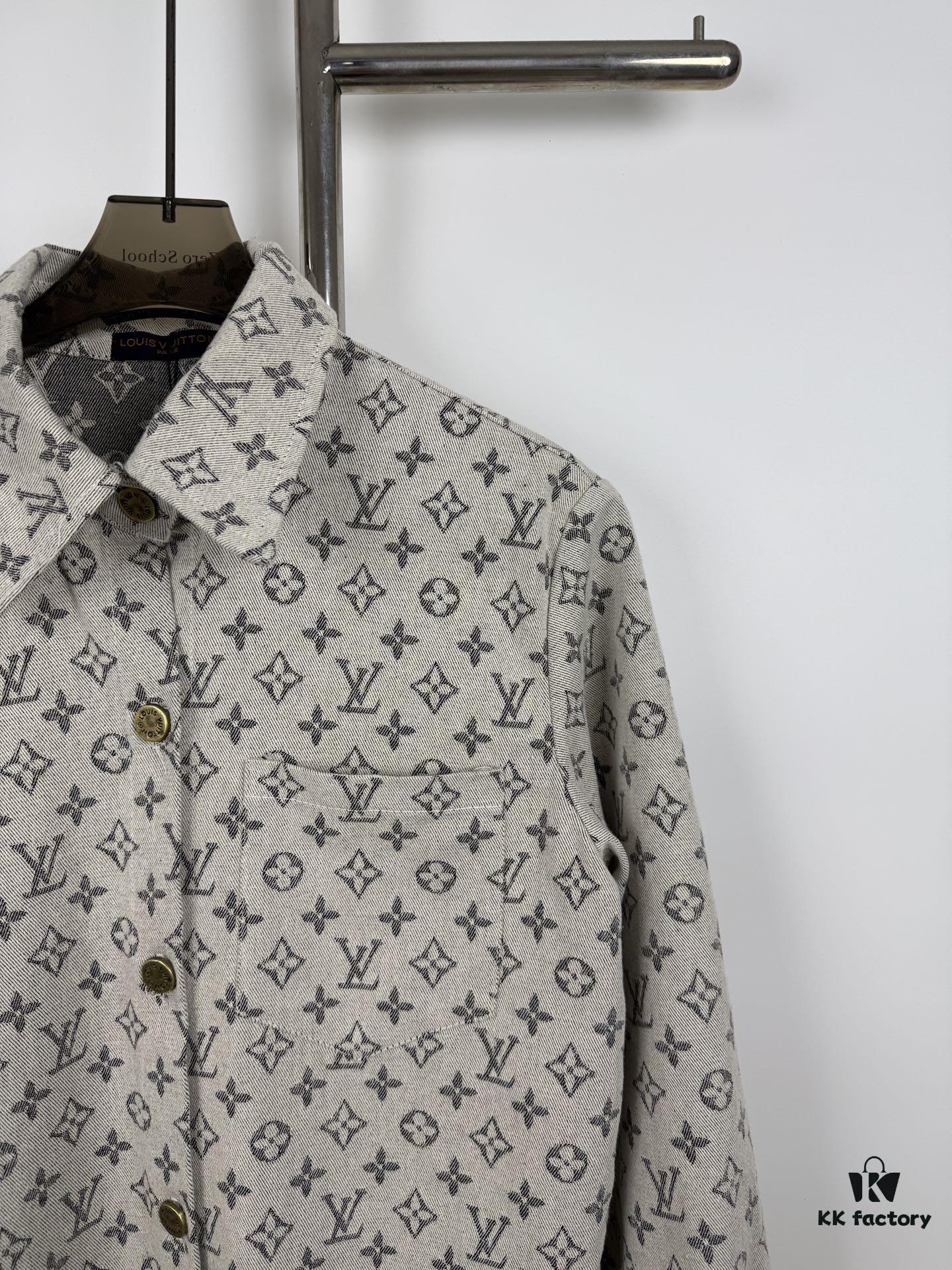 New Louis Vuitton Monogram Jacquard Denim Shirt Unisex Oversized Long Sleeve Jacket