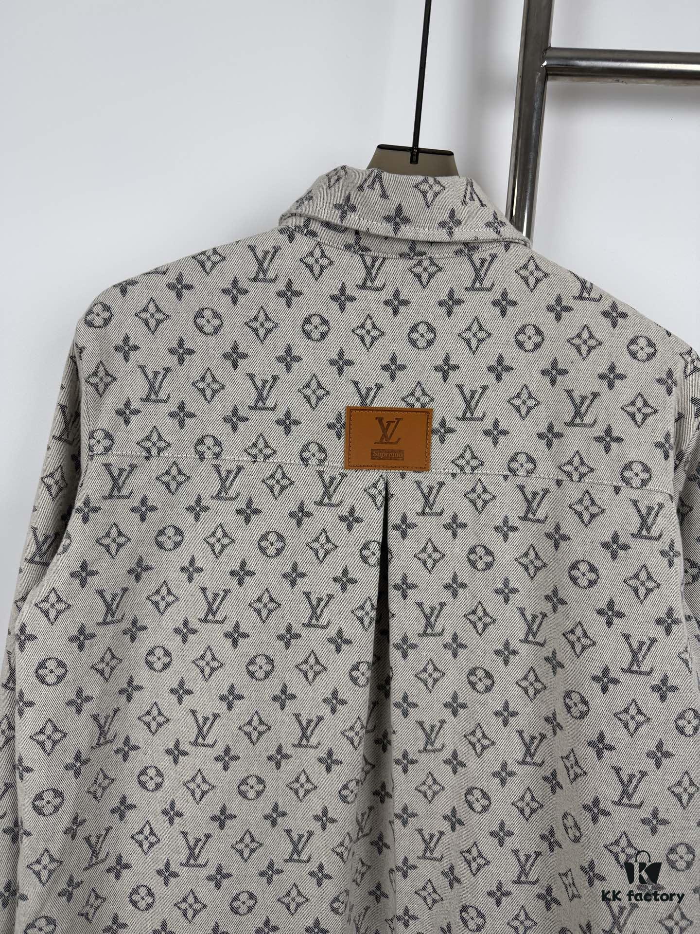 New Louis Vuitton Monogram Jacquard Denim Shirt Unisex Oversized Long Sleeve Jacket
