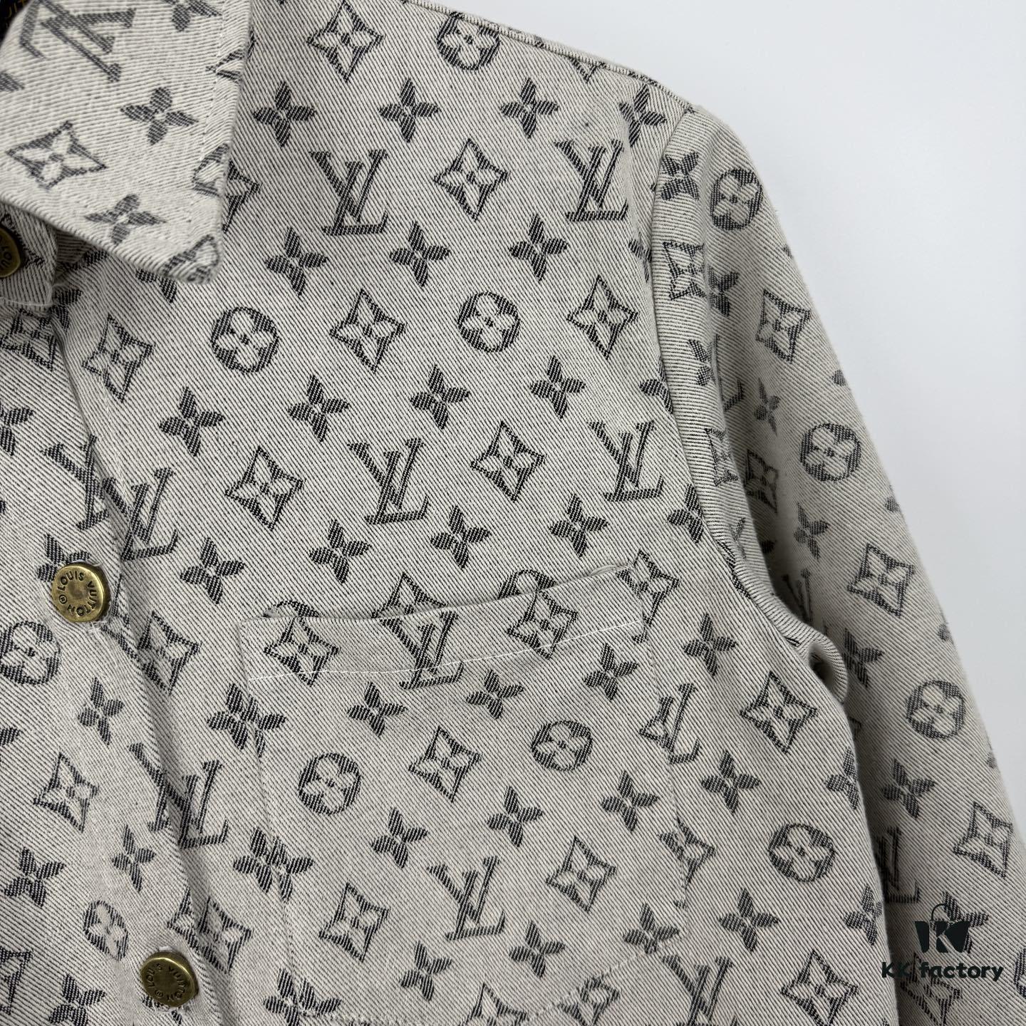 New Louis Vuitton Monogram Jacquard Denim Shirt Unisex Oversized Long Sleeve Jacket