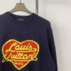 New LV Navy Blue Heart Sweater with 15% Wool, Soft and Comfortable for Direct Wear, High-Quality Version, Warm and Premium Texture
