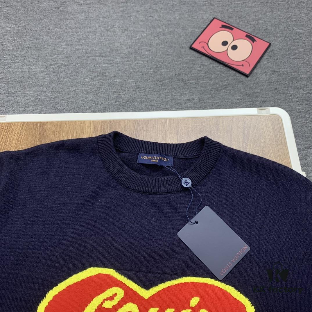 New LV Navy Blue Heart Sweater with 15% Wool, Soft and Comfortable for Direct Wear, High-Quality Version, Warm and Premium Texture