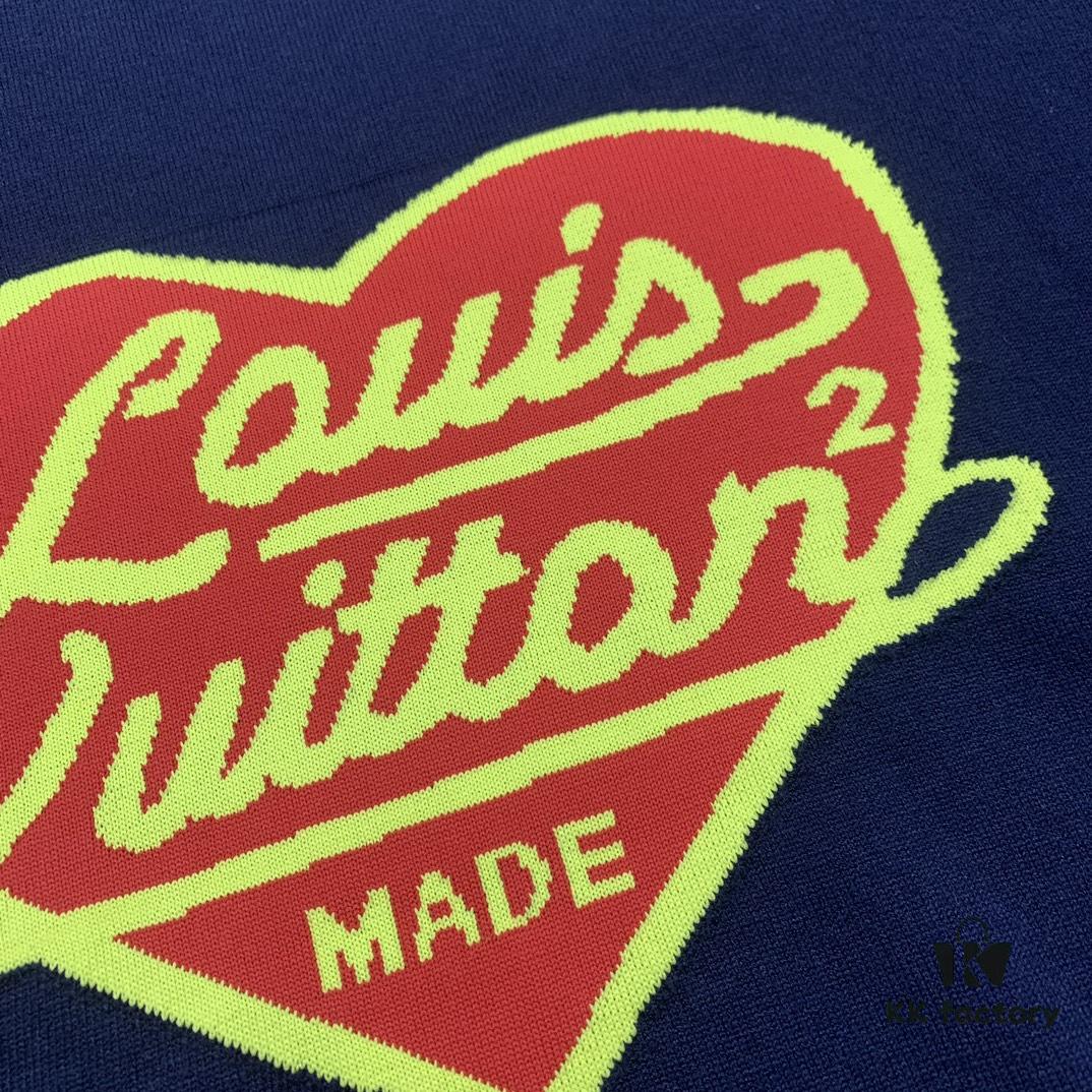 New LV Navy Blue Heart Sweater with 15% Wool, Soft and Comfortable for Direct Wear, High-Quality Version, Warm and Premium Texture