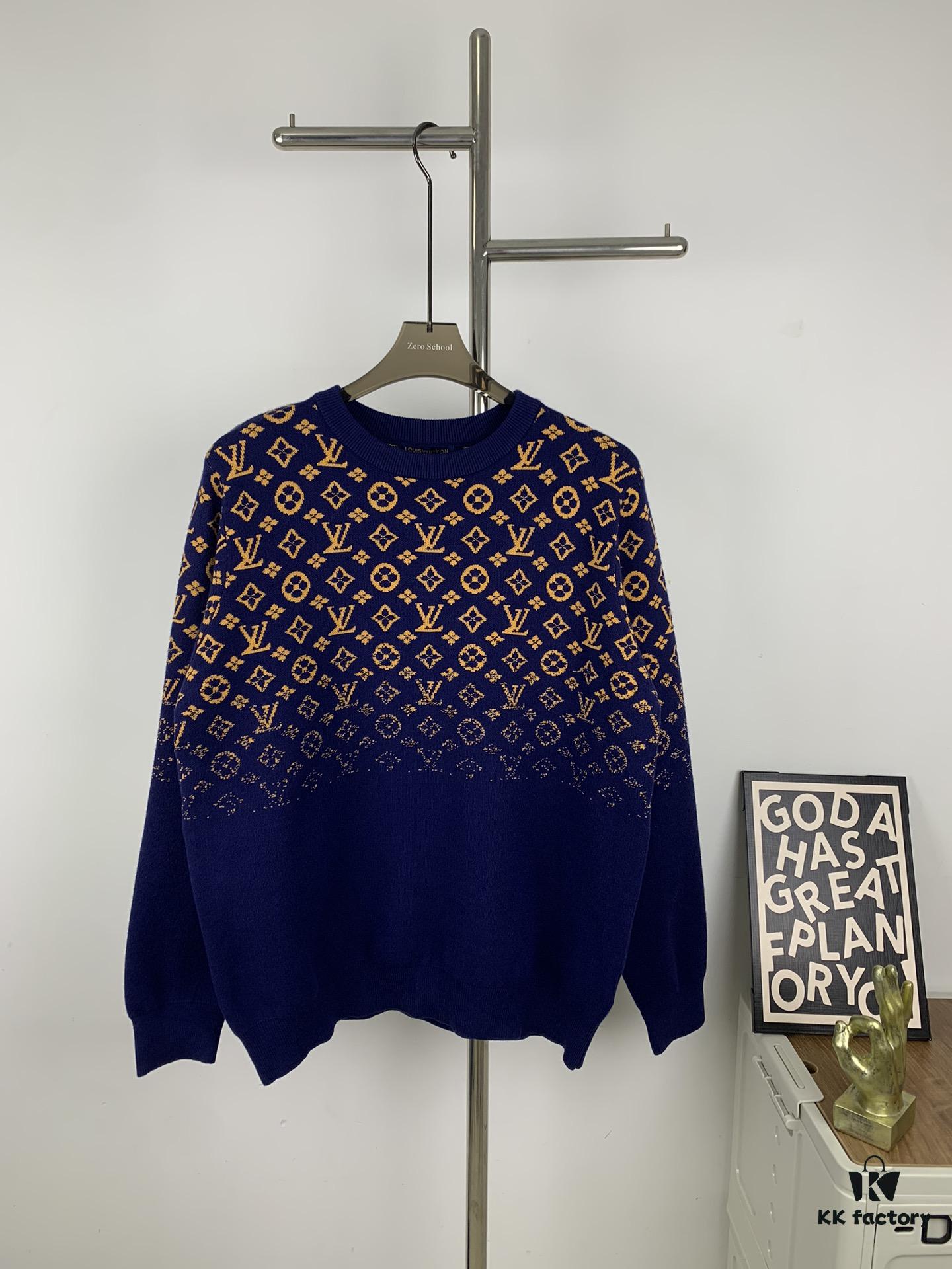 New LV Louis Vuitton Gradient Jacquard All-Over Logo Crew Neck Sweater Unisex