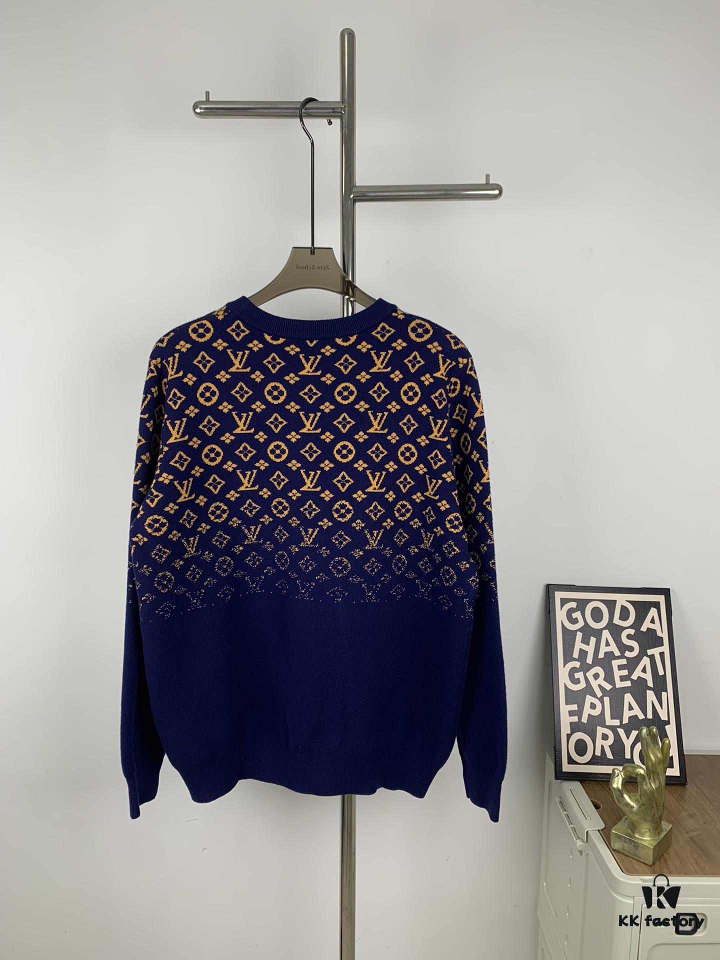 New LV Louis Vuitton Gradient Jacquard All-Over Logo Crew Neck Sweater Unisex