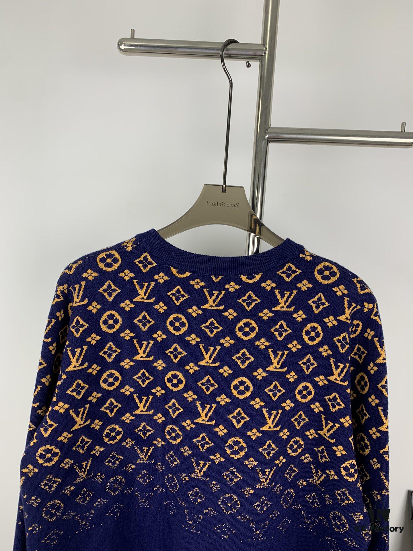 New LV Louis Vuitton Gradient Jacquard All-Over Logo Crew Neck Sweater Unisex