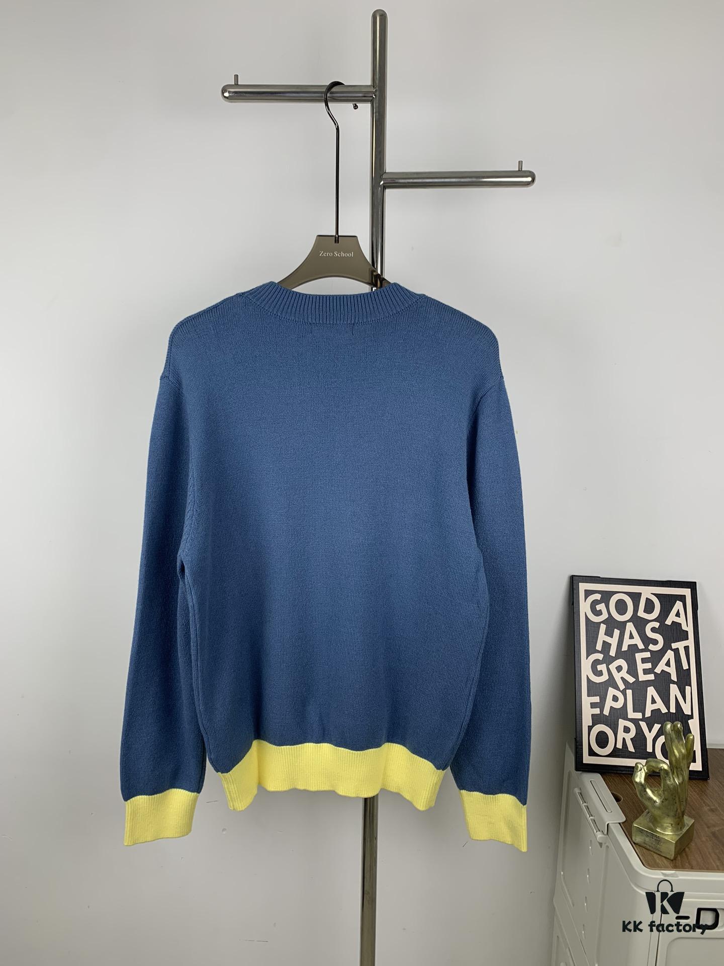 New LV Jacquard Letter Round-Neck Sweater 23FW Official Website Release LOUIS VUITTON Louis Vuitton 2023 Spring Blue and Green Patchwork Logo Round-Neck Letter Jacquard Sweater Knitwear