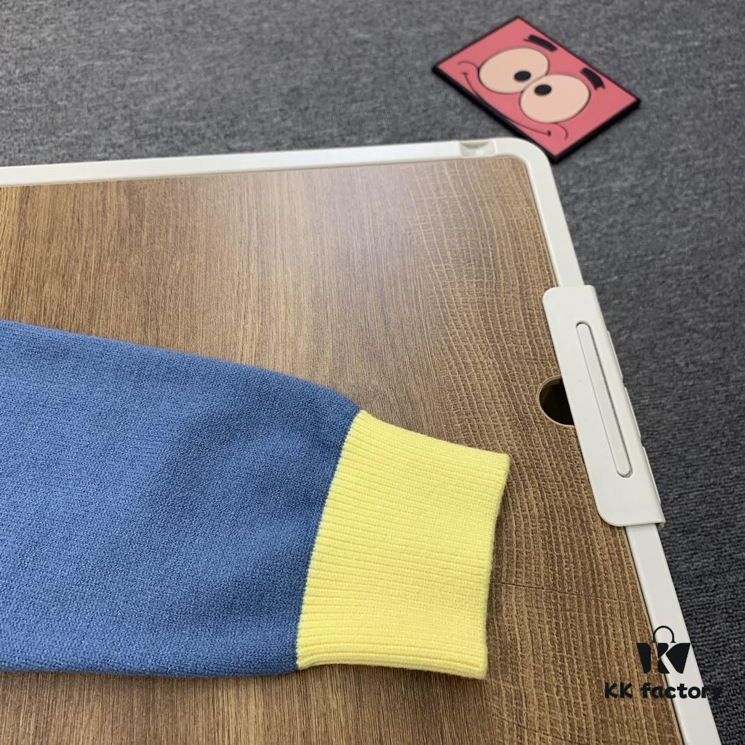 New LV Jacquard Letter Round-Neck Sweater 23FW Official Website Release LOUIS VUITTON Louis Vuitton 2023 Spring Blue and Green Patchwork Logo Round-Neck Letter Jacquard Sweater Knitwear