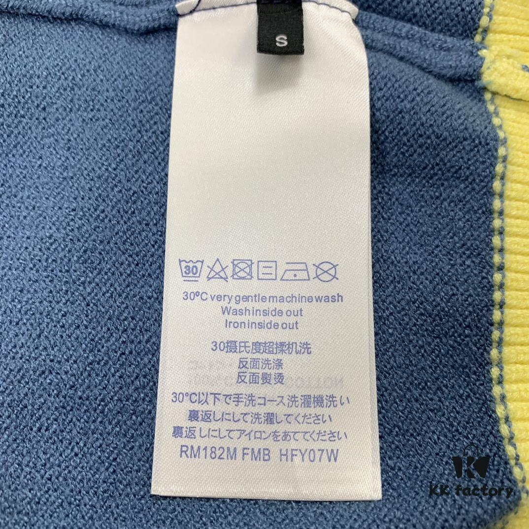 New LV Jacquard Letter Round-Neck Sweater 23FW Official Website Release LOUIS VUITTON Louis Vuitton 2023 Spring Blue and Green Patchwork Logo Round-Neck Letter Jacquard Sweater Knitwear