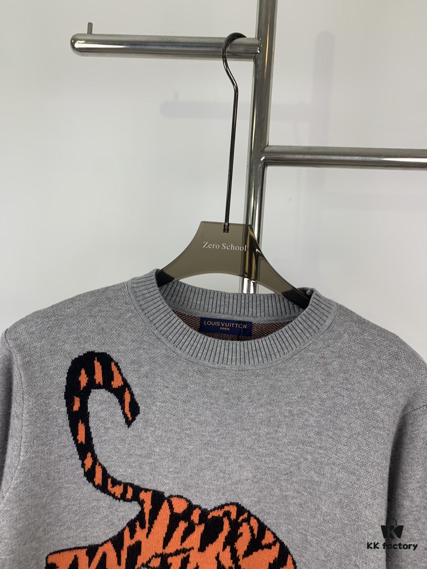 New LV Louis Vuitton Tiger Logo Sweater 2022 Limited Edition for Year of the Tiger, Double-Sided Wool Knit with Tiger Motif