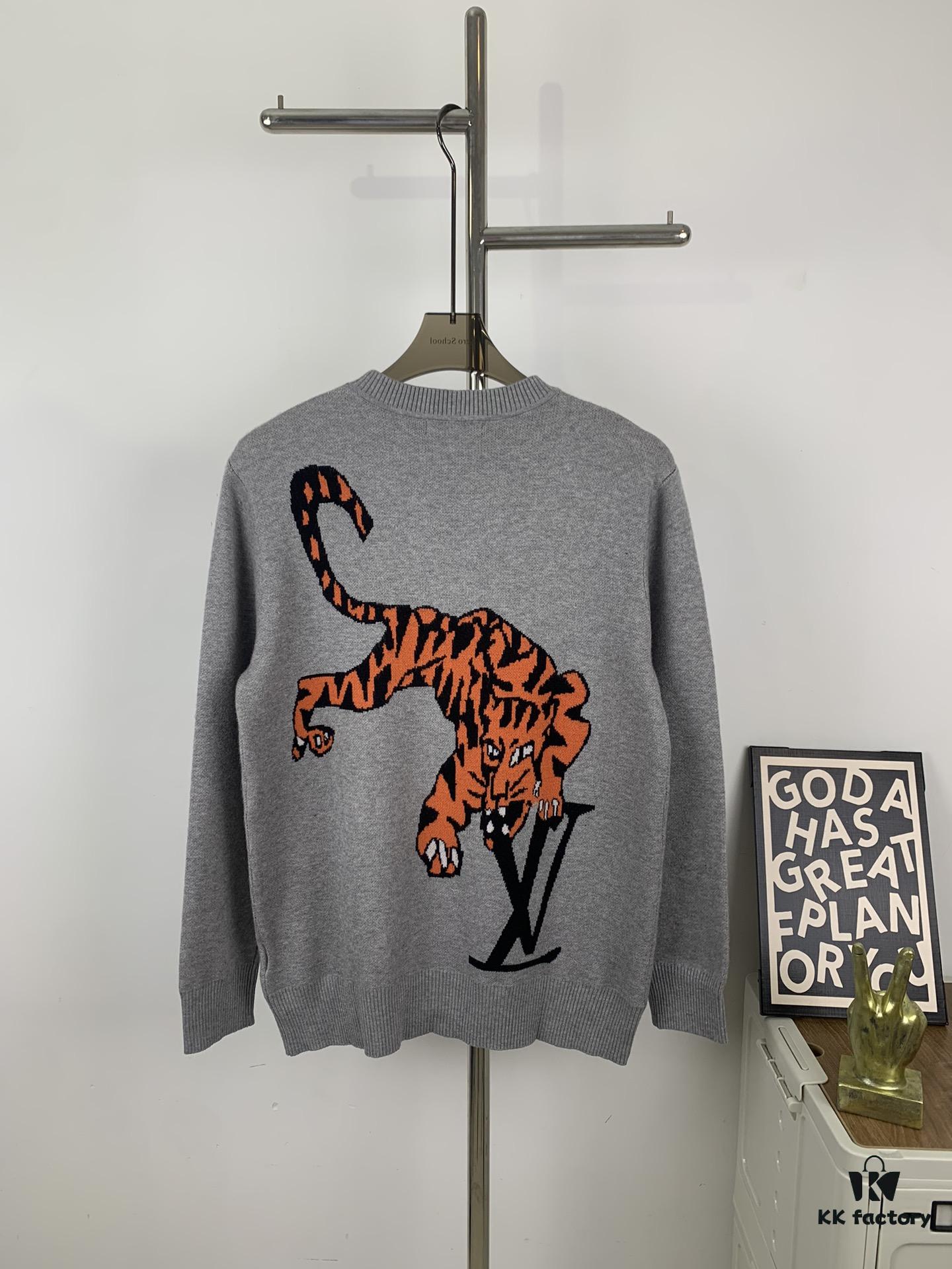 New LV Louis Vuitton Tiger Logo Sweater 2022 Limited Edition for Year of the Tiger, Double-Sided Wool Knit with Tiger Motif