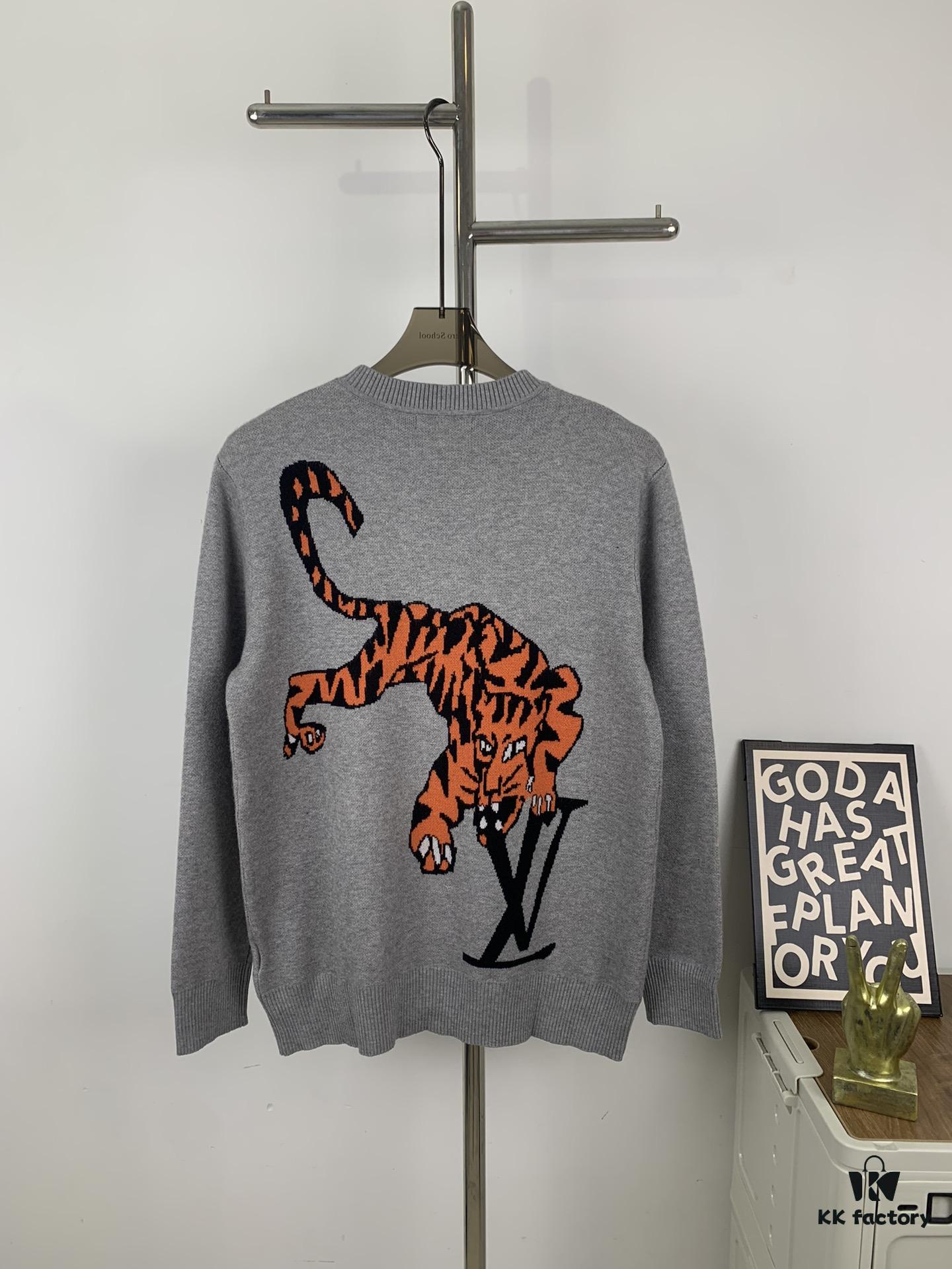 New LV Louis Vuitton Tiger Logo Sweater 2022 Limited Edition for Year of the Tiger, Double-Sided Wool Knit with Tiger Motif