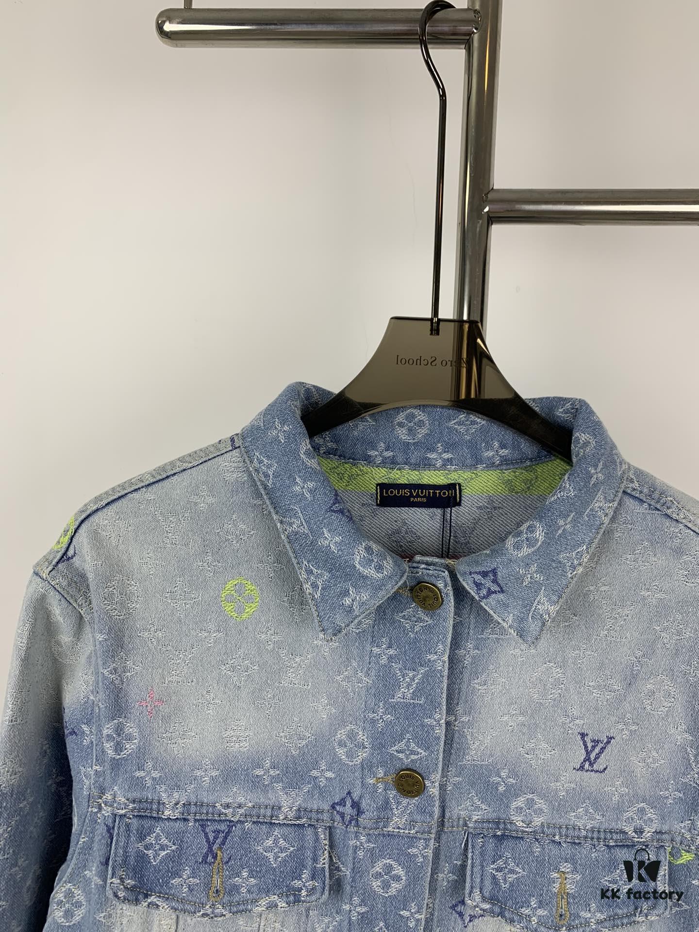 New LV Louis Vuitton 1V 24FW Tyler Collaboration Monogram Colorful Embroidered Denim Jacket Unisex