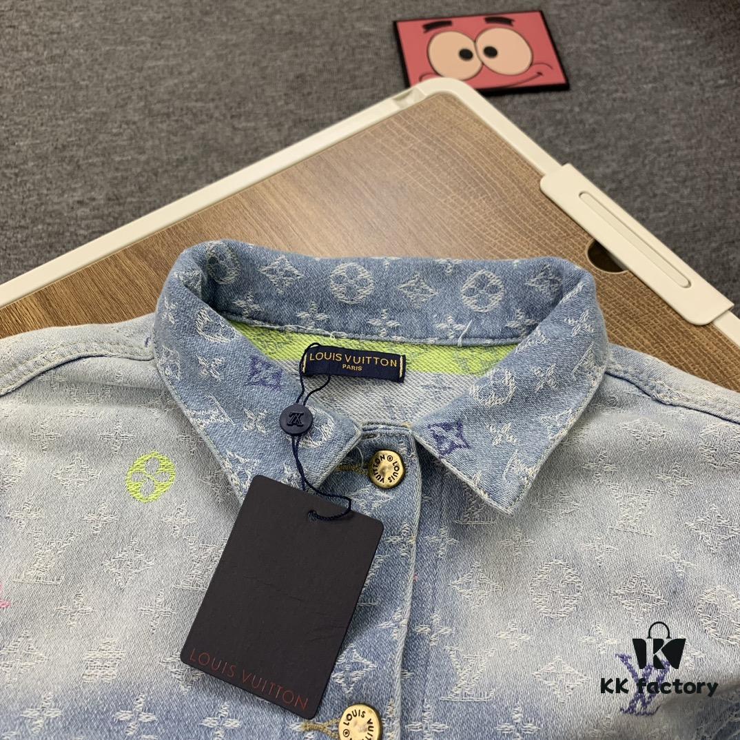 New LV Louis Vuitton 1V 24FW Tyler Collaboration Monogram Colorful Embroidered Denim Jacket Unisex