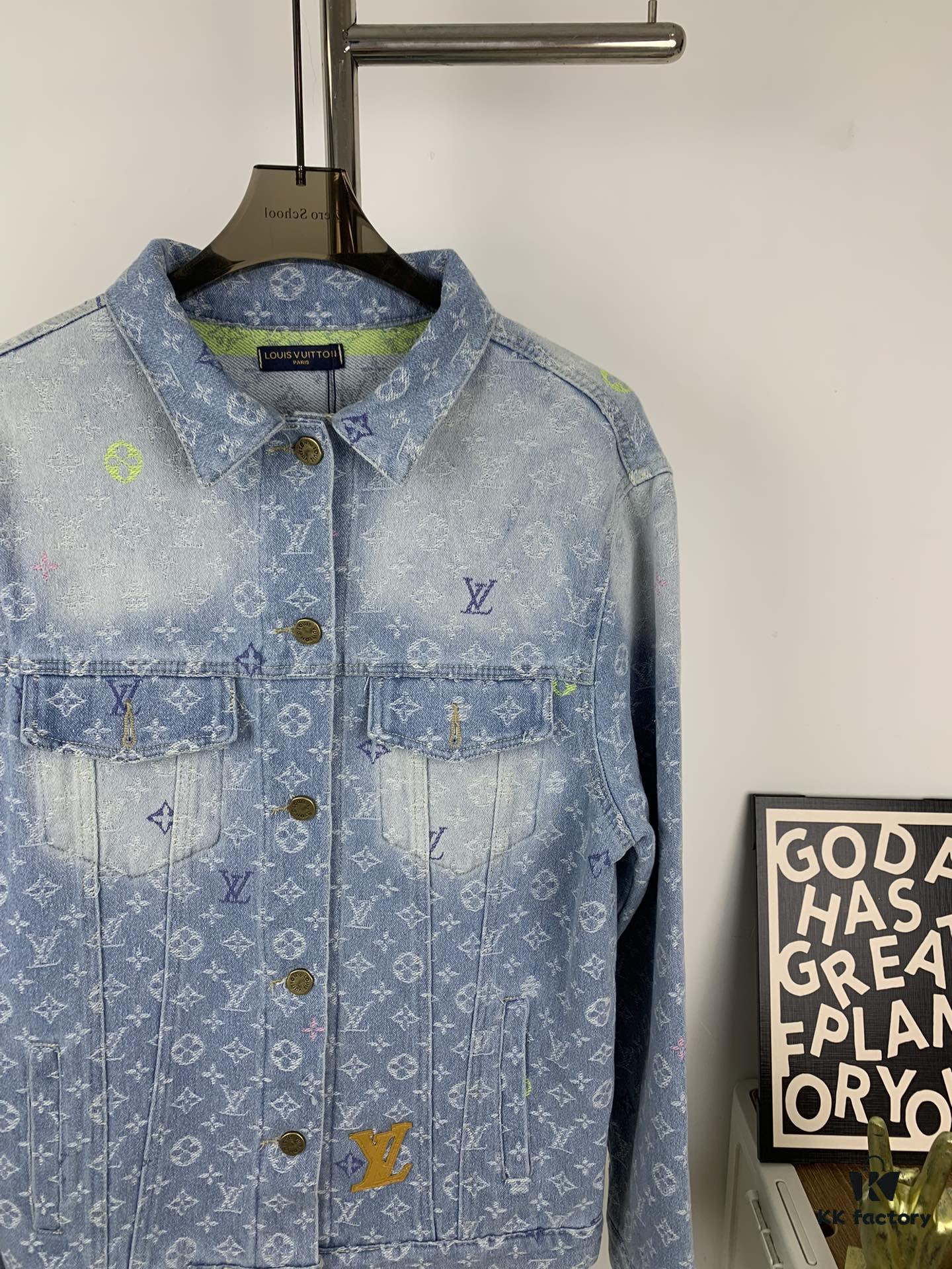 New LV Louis Vuitton 1V 24FW Tyler Collaboration Monogram Colorful Embroidered Denim Jacket Unisex
