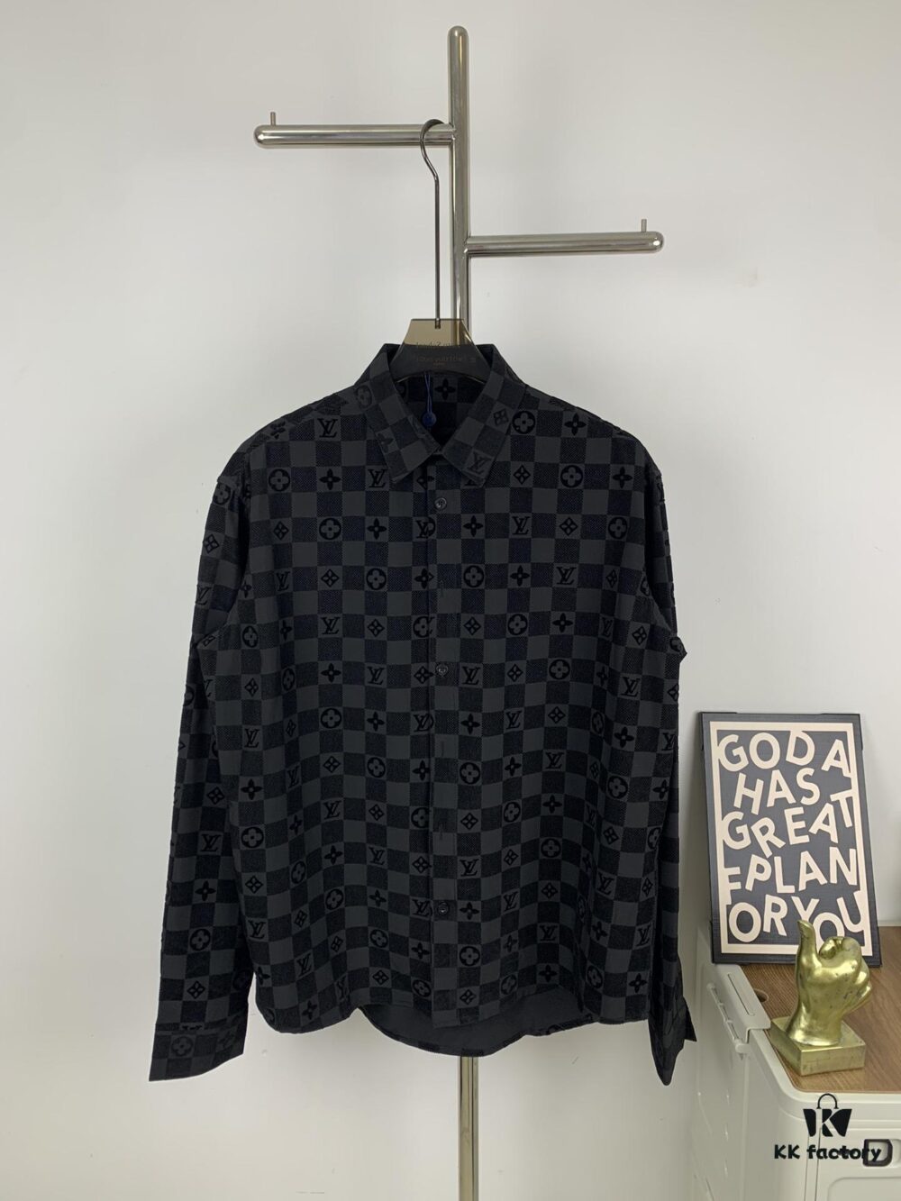 New Louis Vuitton 24SS Flocked Letter All-Over Mosaic Check Jacquard Shirt Jacket Unisex
