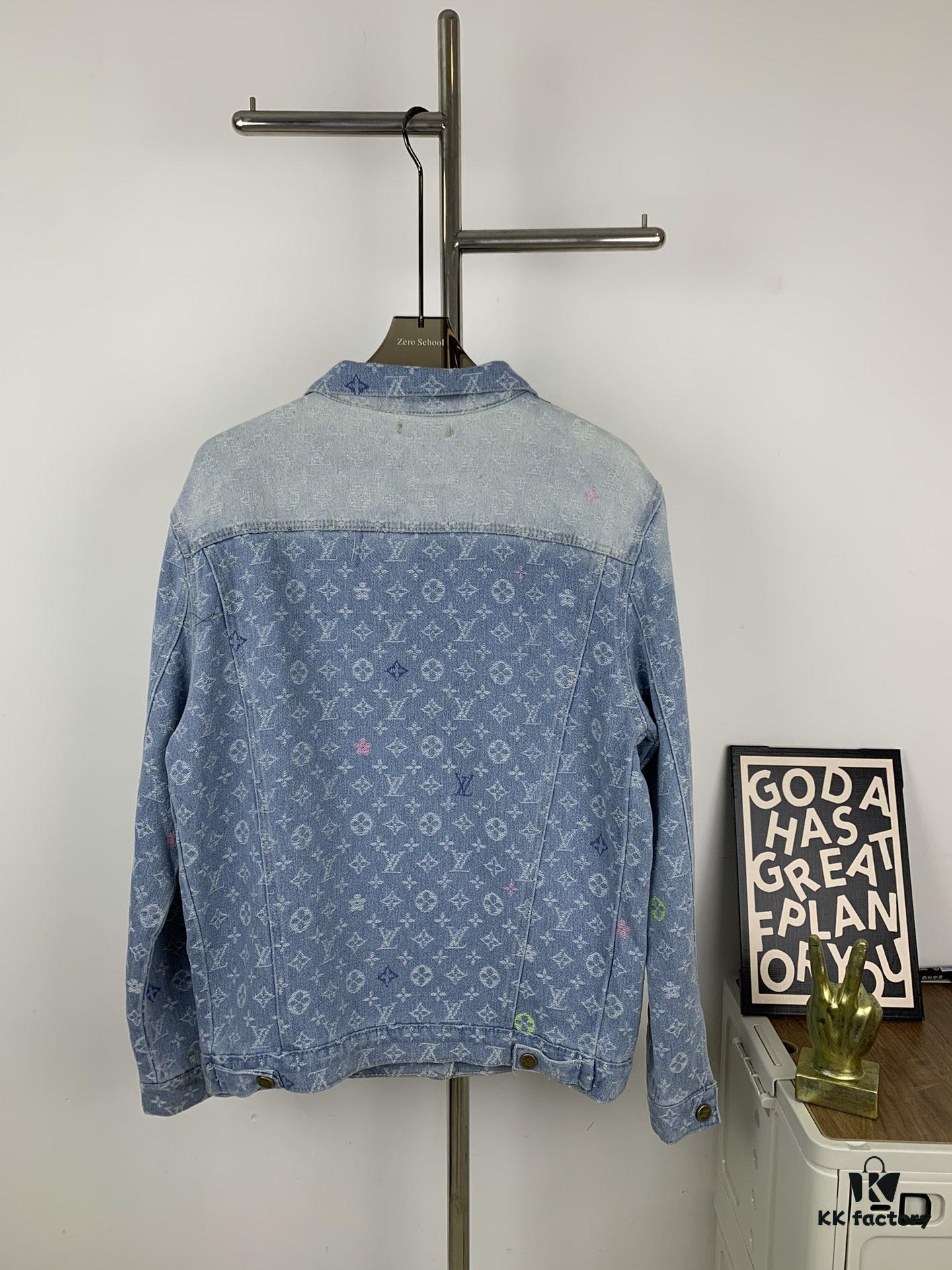 New LV Louis Vuitton 1V 24FW Tyler Collaboration Monogram Colorful Embroidered Denim Jacket Unisex