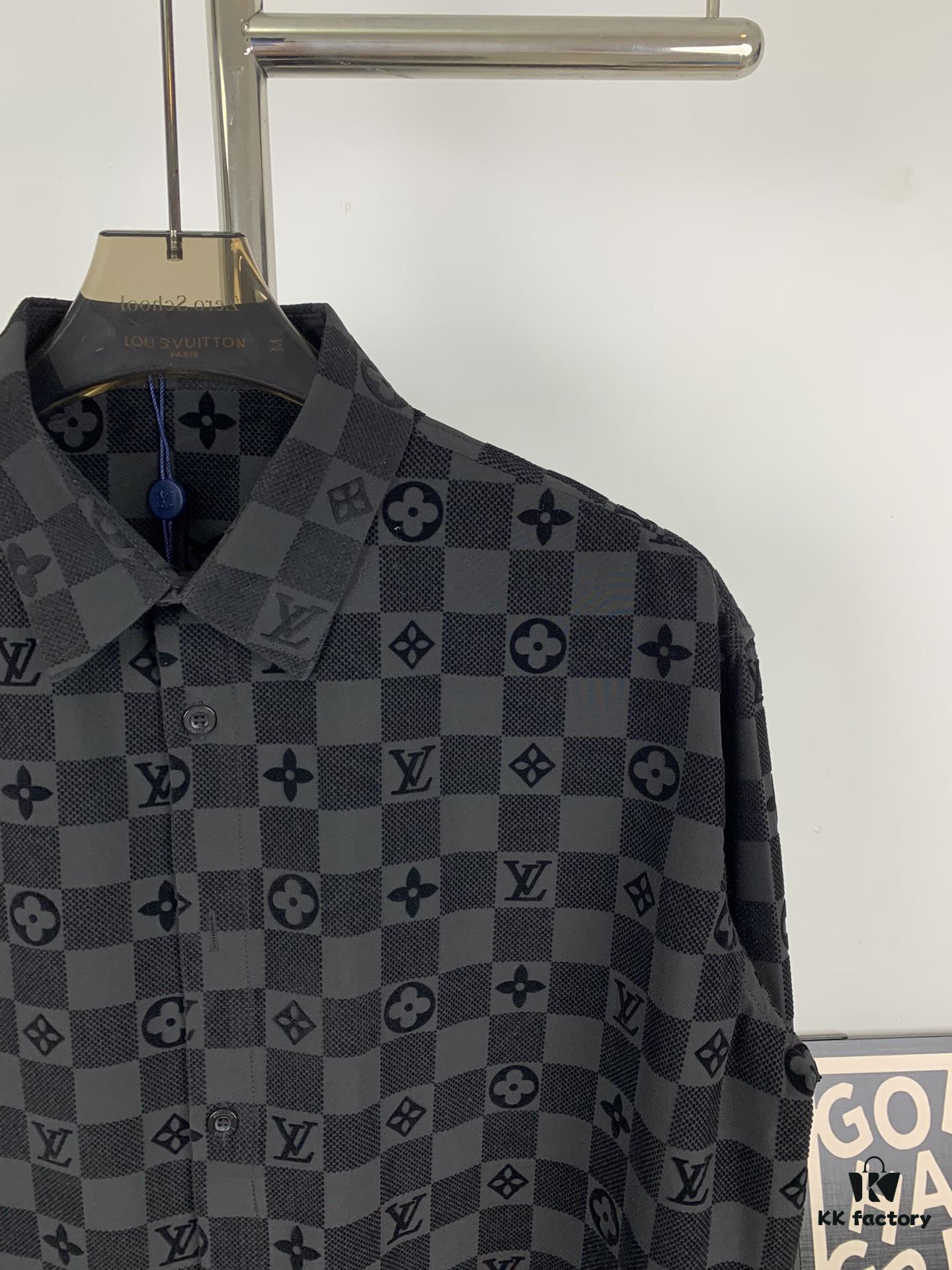 New Louis Vuitton 24SS Flocked Letter All-Over Mosaic Check Jacquard Shirt Jacket Unisex
