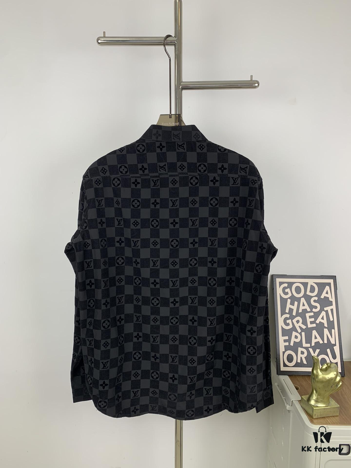 New Louis Vuitton 24SS Flocked Letter All-Over Mosaic Check Jacquard Shirt Jacket Unisex